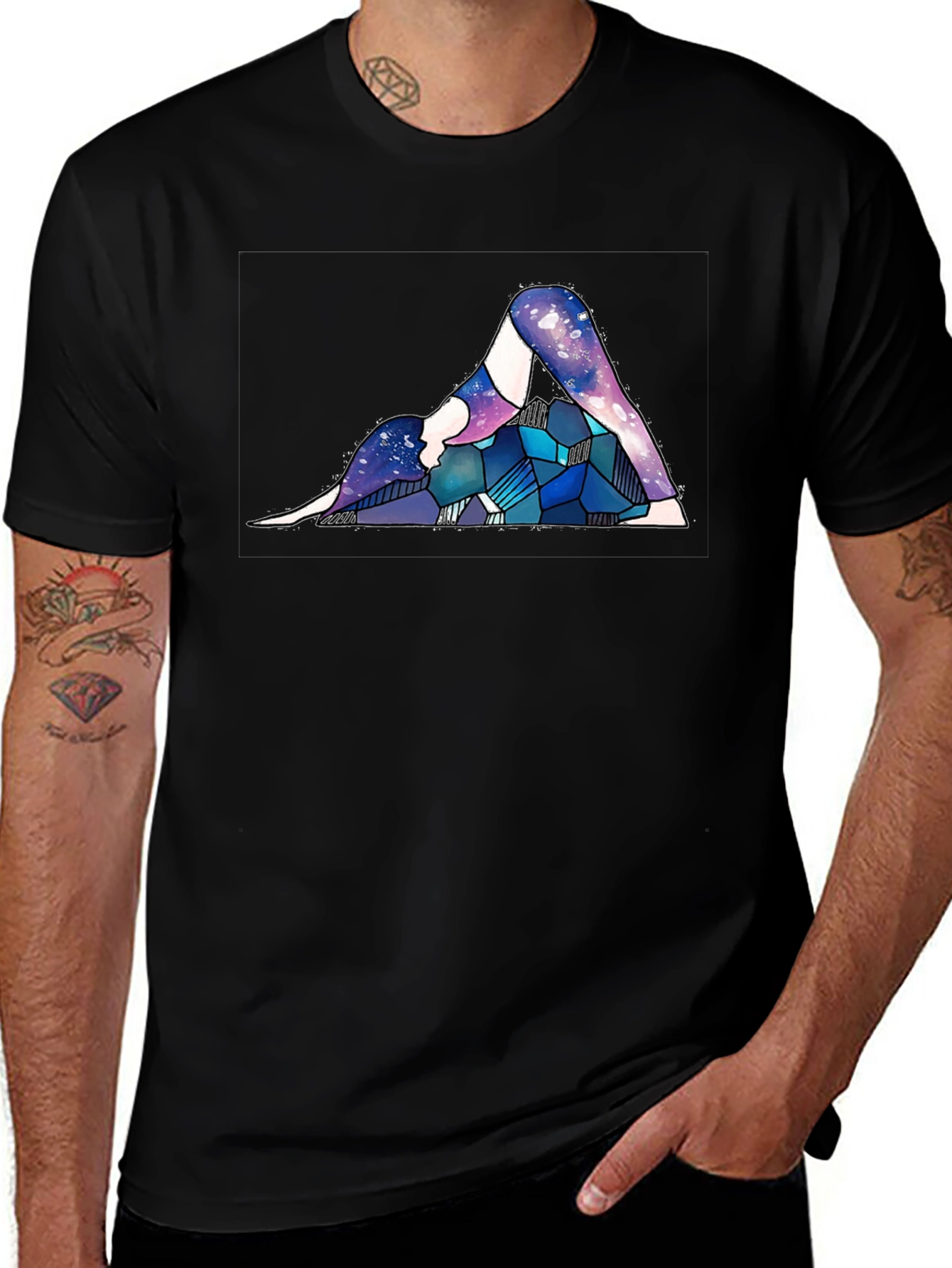 Variant 17 of Yoga Galaxy T-Shirt: Downward Dog Design