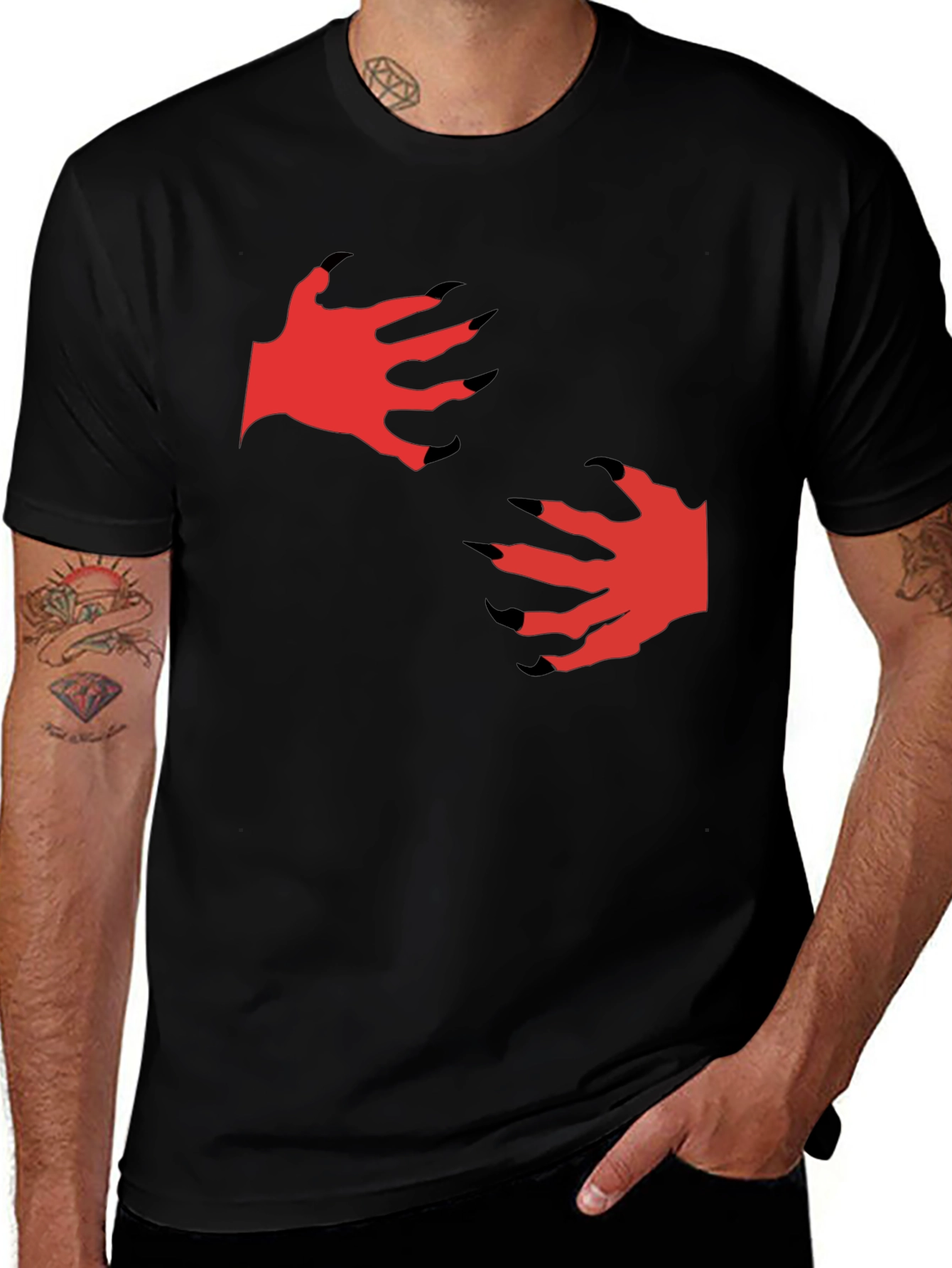 Variant 30 of Men's Black T-Shirt with Monster Claw Graphic
