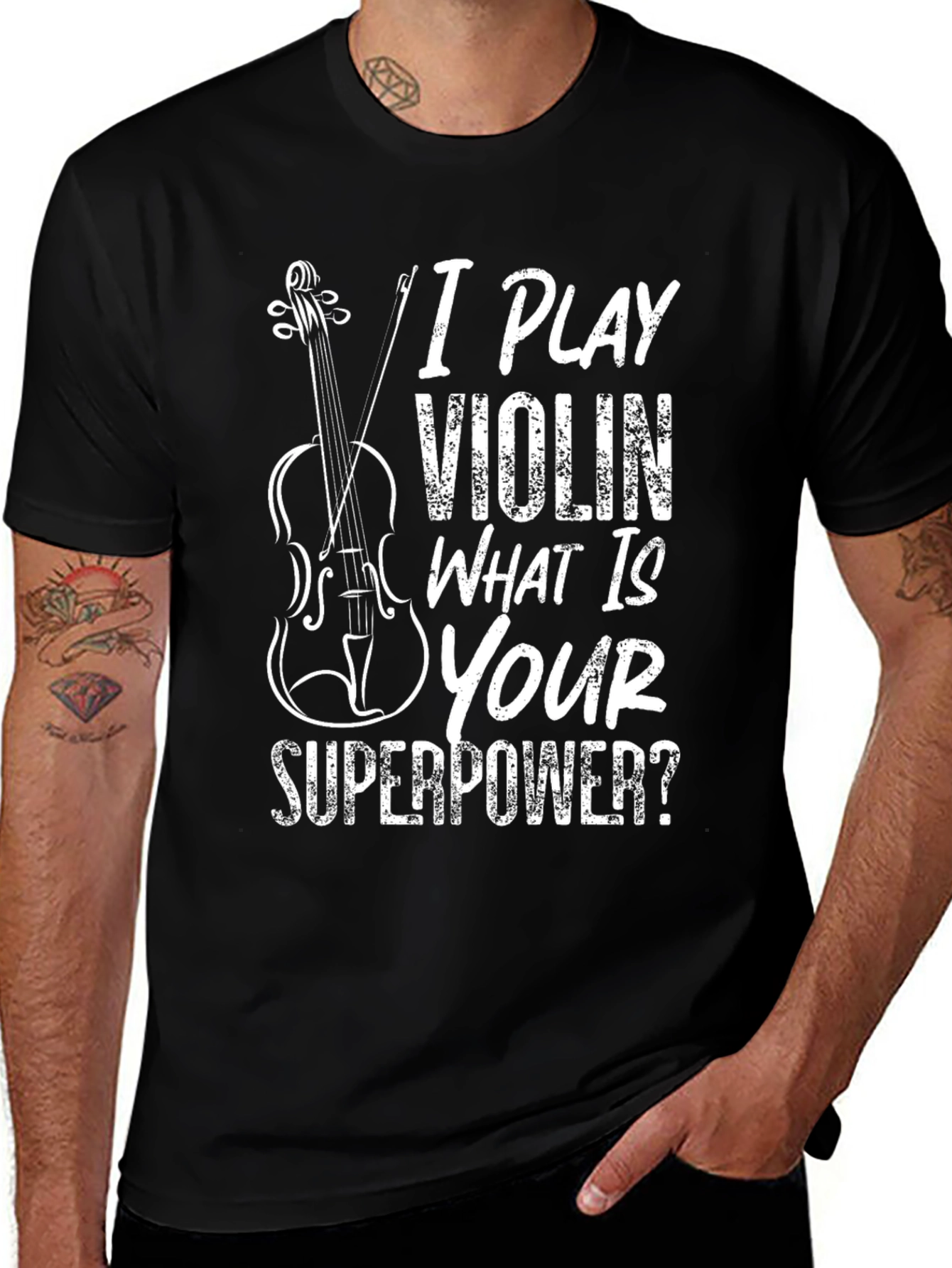 Variant 21 of Violin Player Superpower Black T-Shirt