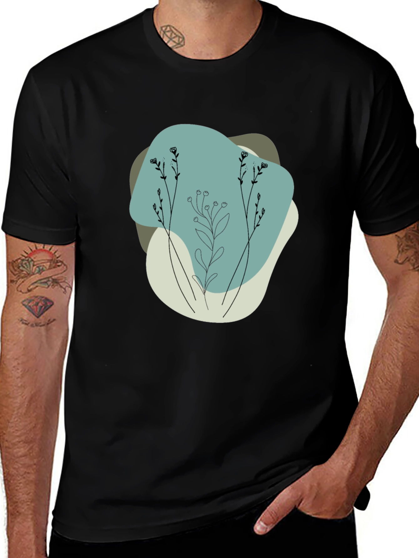 Variant 27 of Minimalist Floral Graphic Black Tee