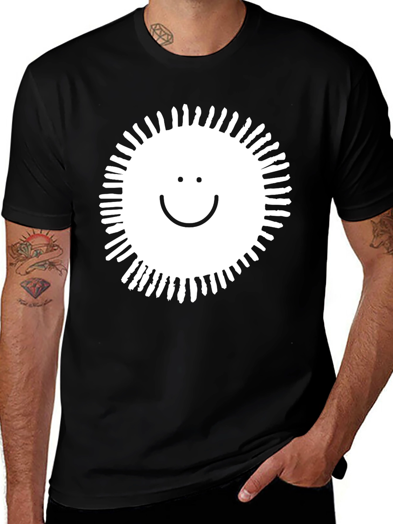 Variant 9 of Smile Sunburst Graphic Black T-Shirt