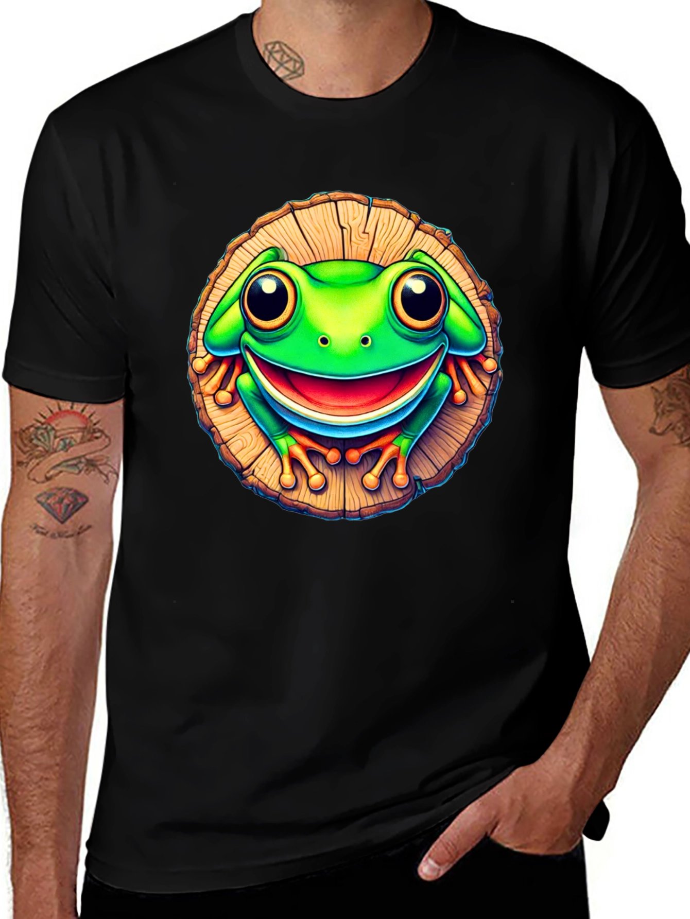 Frog on Wood Slice Graphic Tee