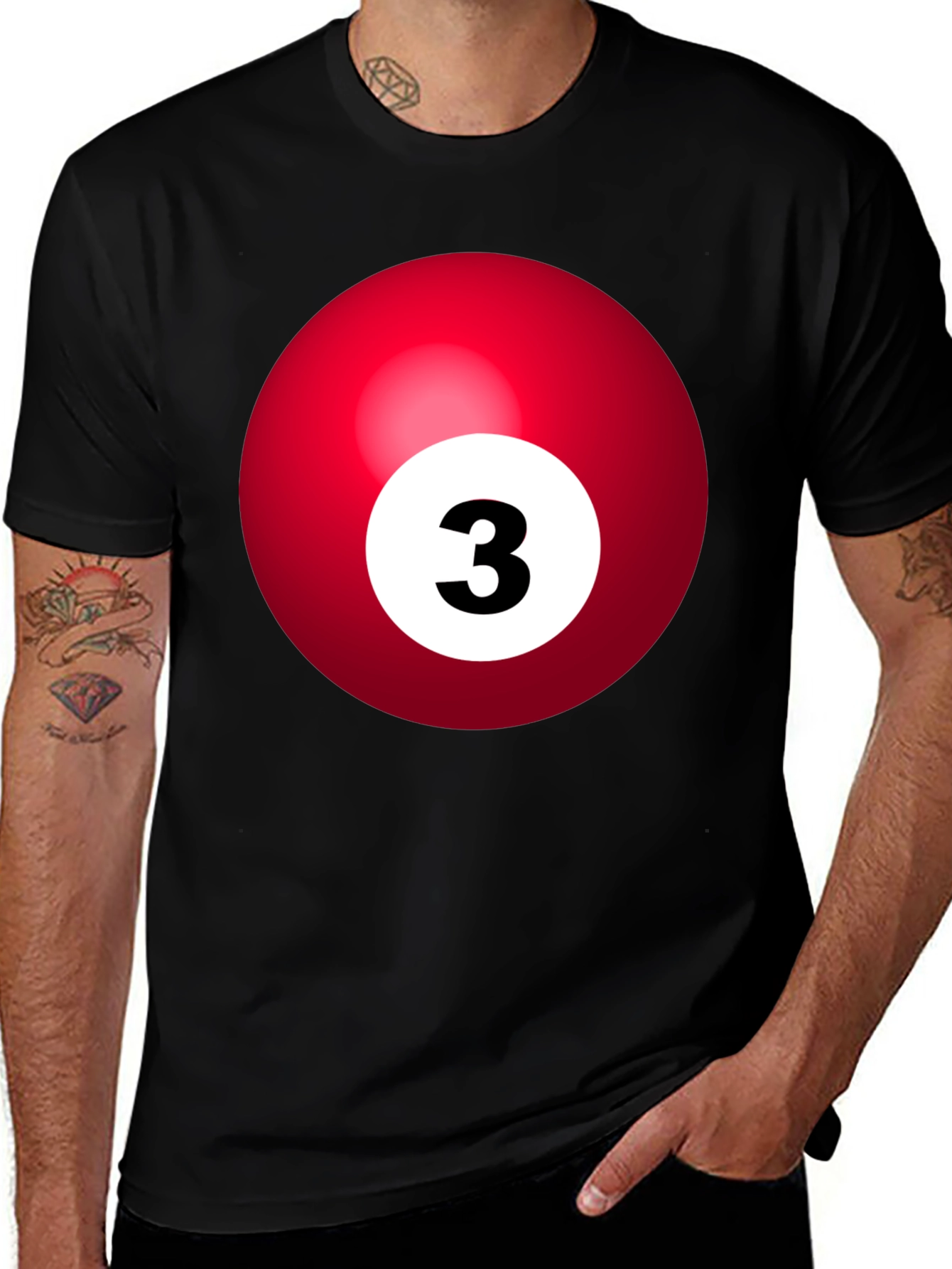 Variant 30 of Pool Ball Number 3 Graphic Tee - Black Casual Shirt