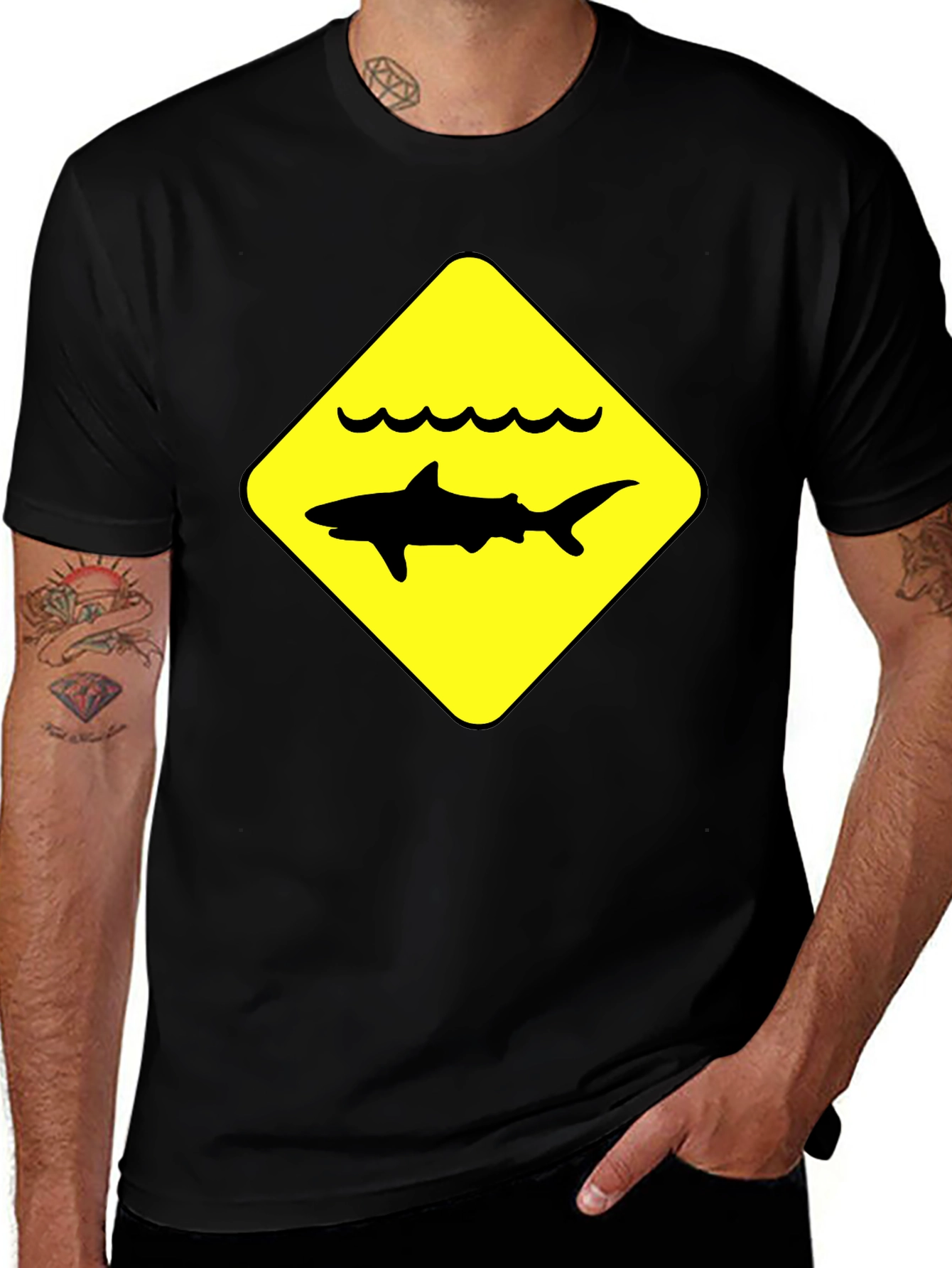 Variant 15 of Shark Warning Sign Black T-Shirt