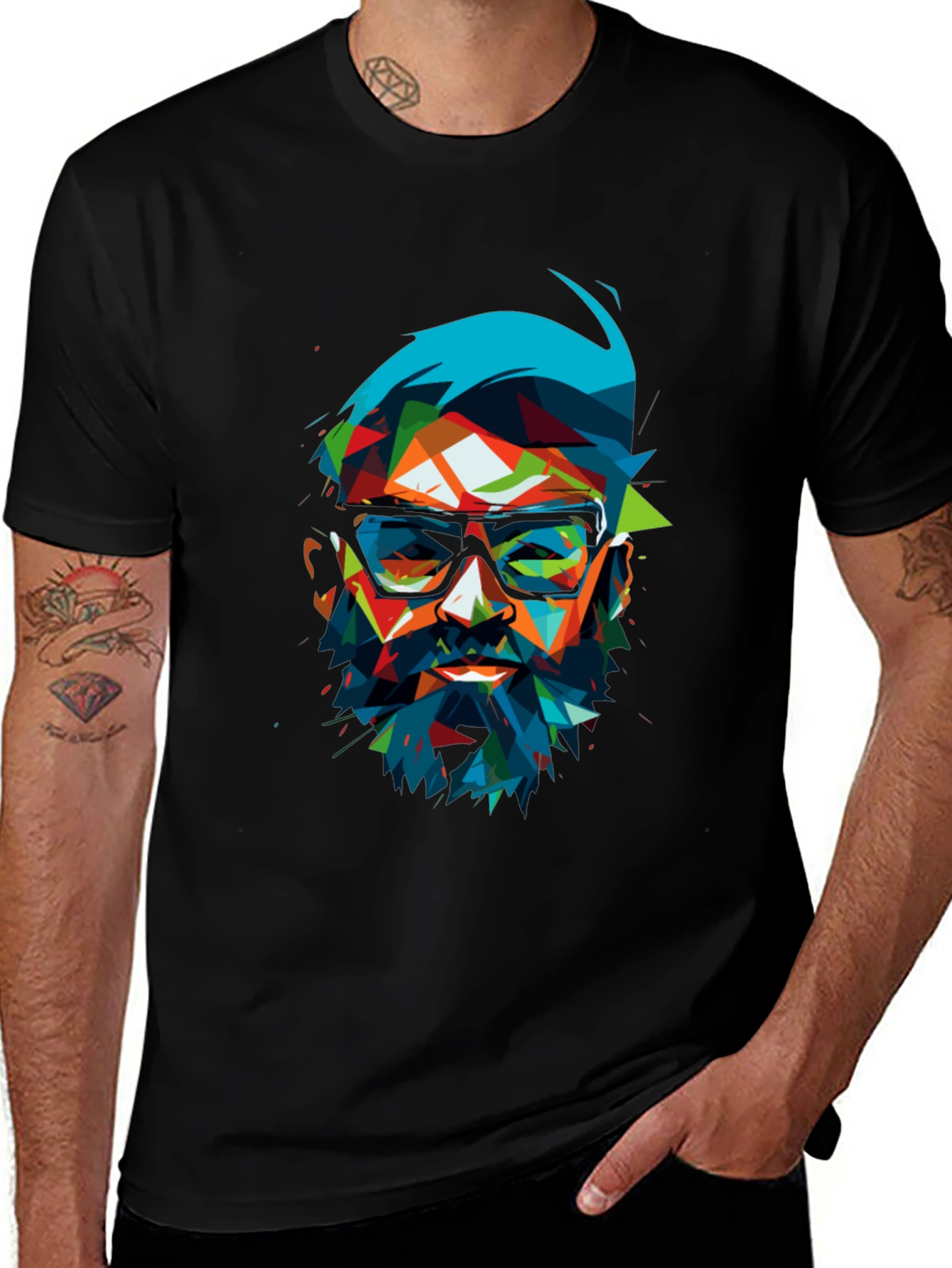 Variant 23 of Geometric Beard T-Shirt - Abstract Pop Art Design