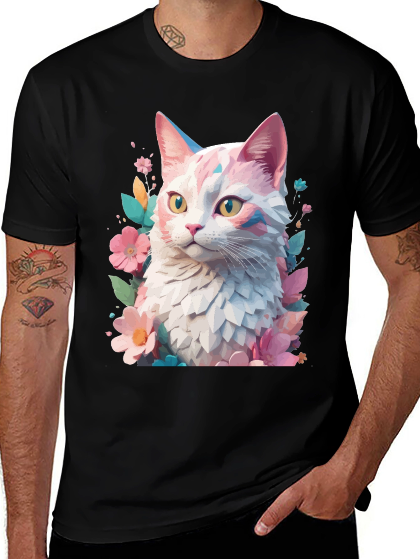 Variant 24 of Floral Cat Graphic T-Shirt - Unique Design
