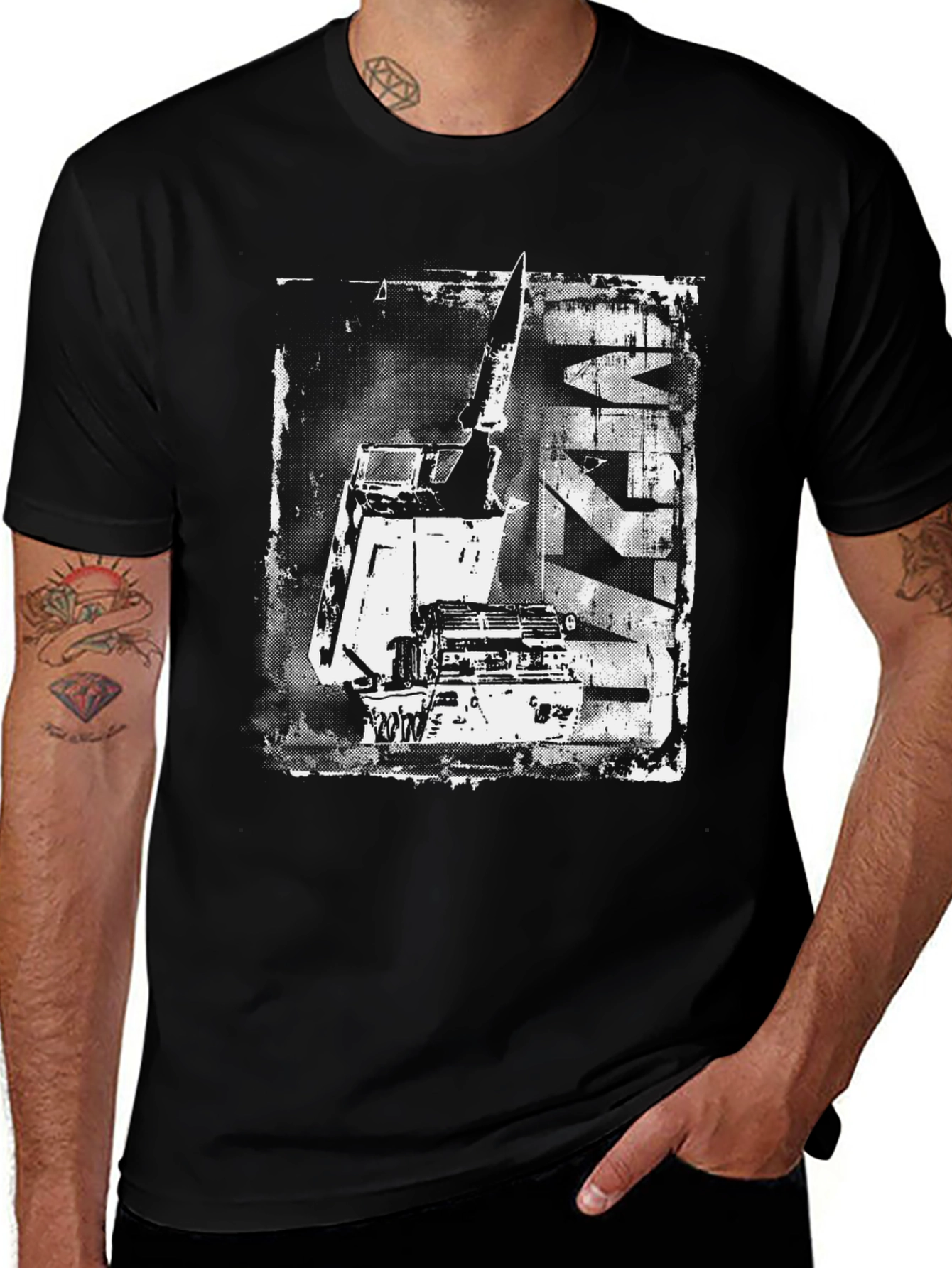 Variant 3 of Distressed Crane Graphic Black T-Shirt