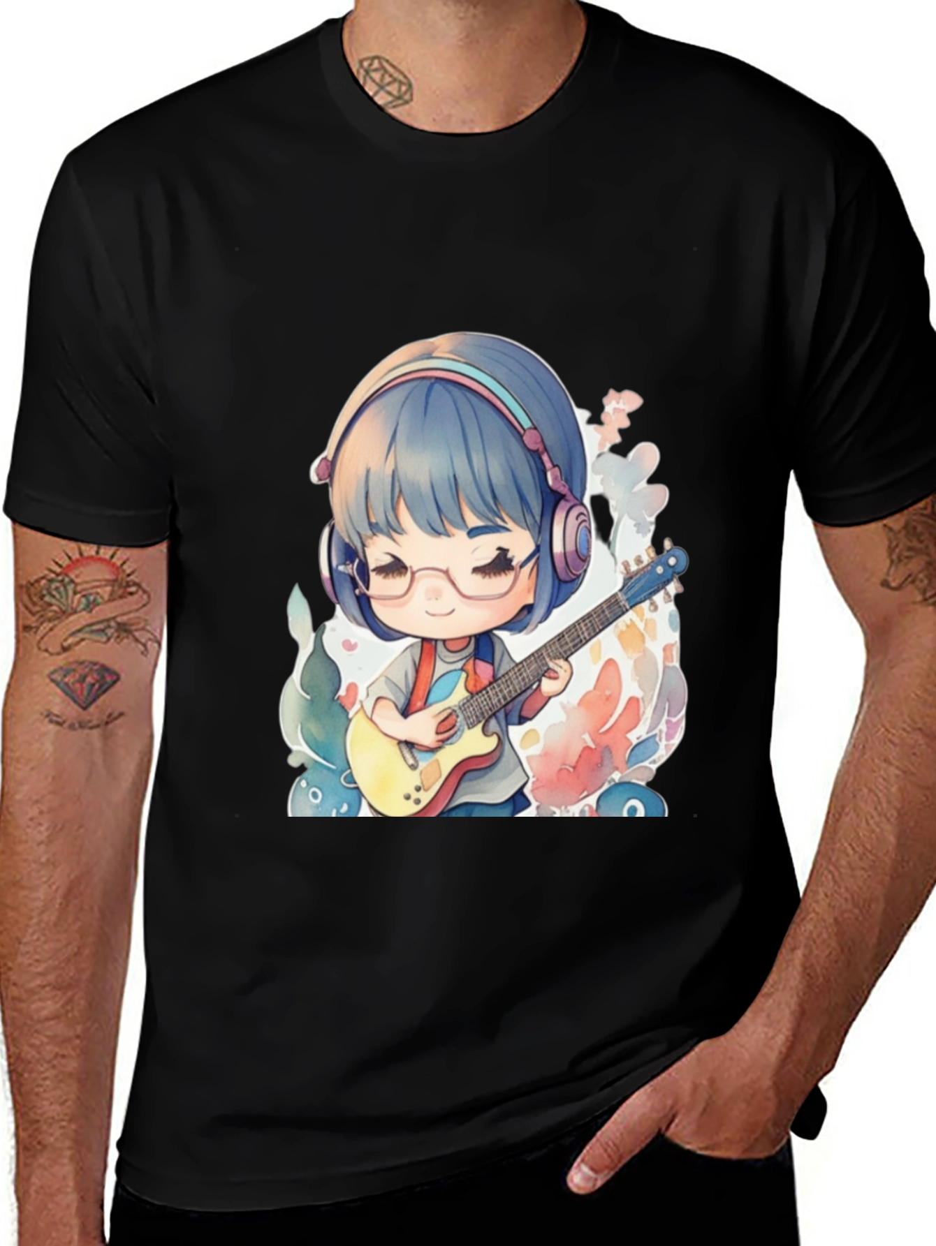 Variant 2 of Anime Guitarist Graphic Tee - Black