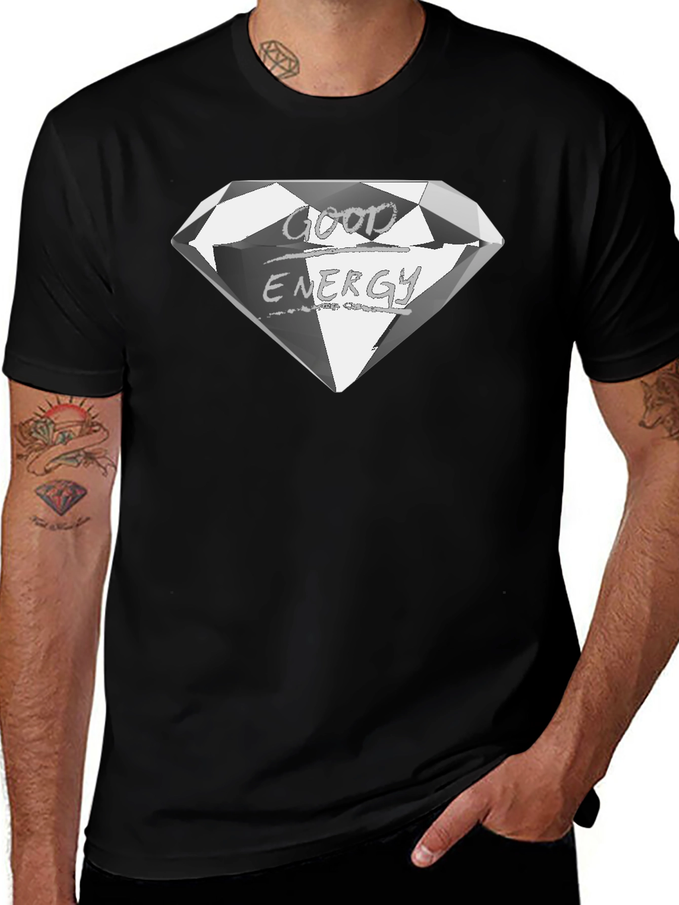 Variant 23 of Good Energy Diamond Graphic Tee - Premium Black Shirt