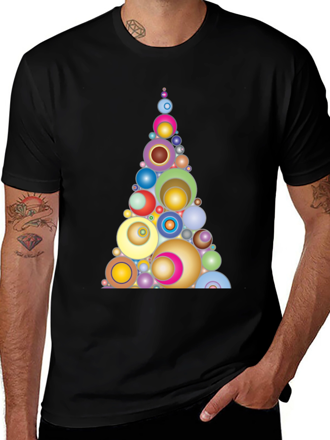 Variant 18 of Festive Circles Tree Graphic Tee - Black