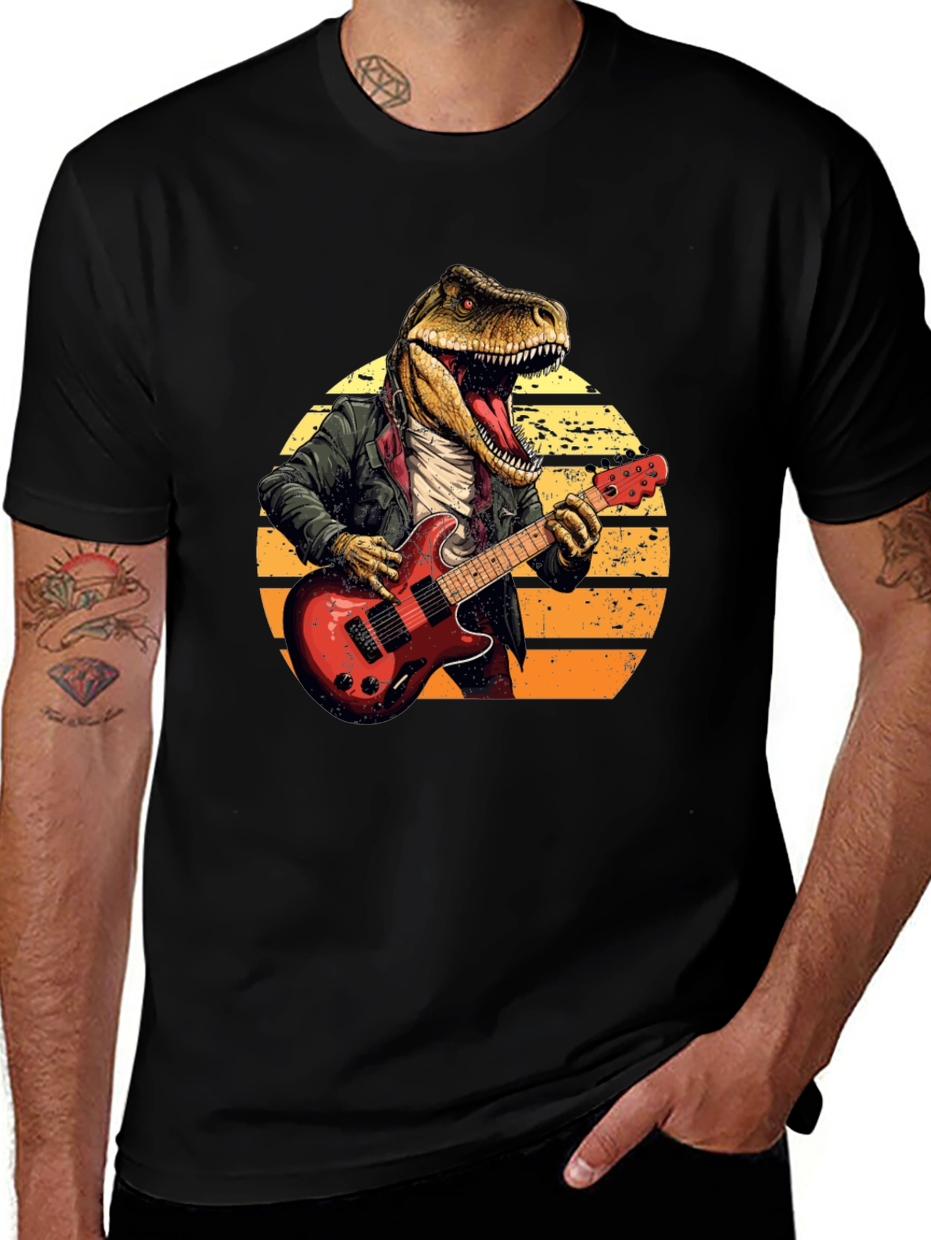Dino Rocker T-Shirt - Cool T-Rex Guitarist Design
