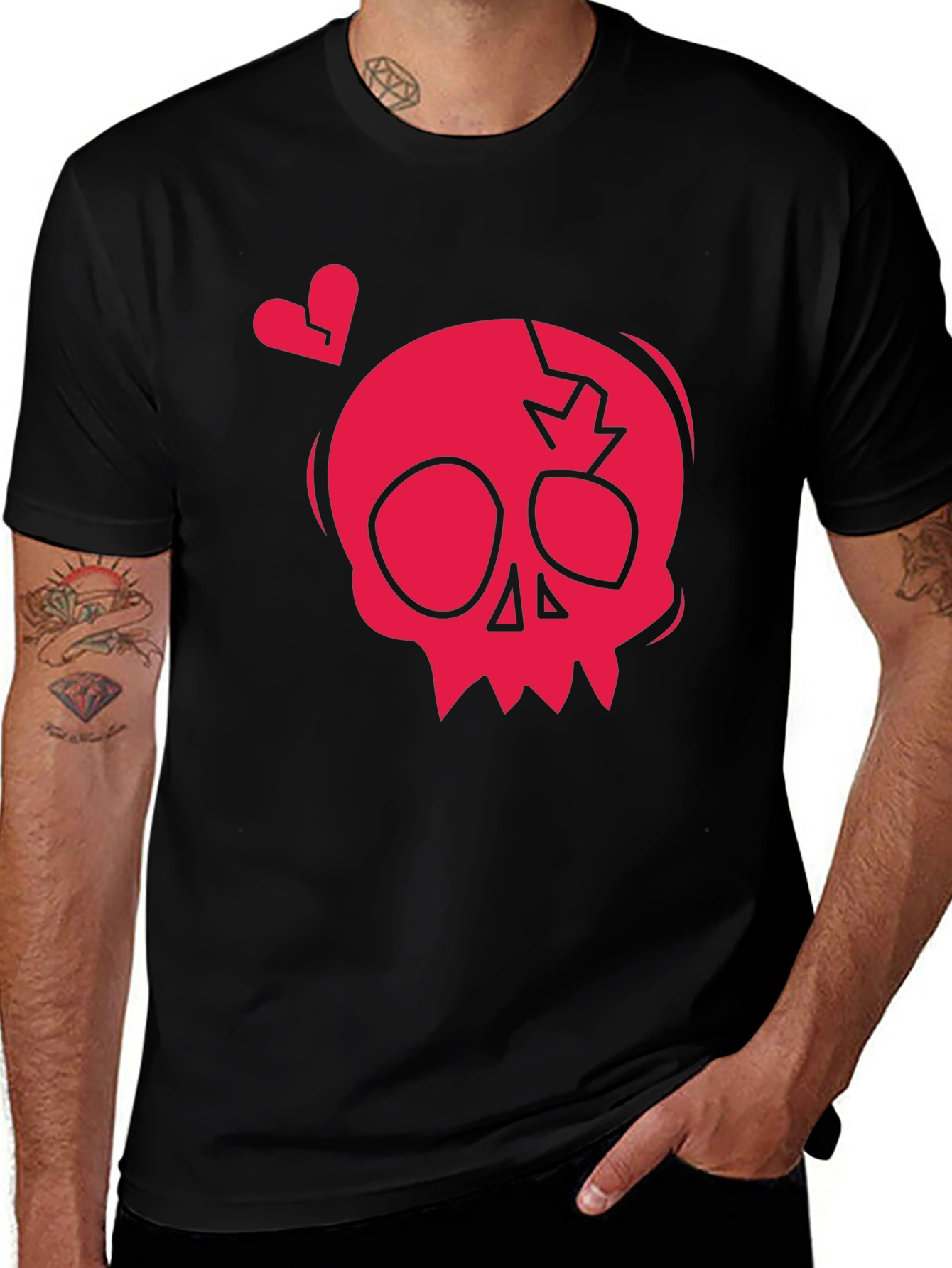 Variant 26 of Edgy Skull Graphic Tee - Black Cotton Casual T-Shirt