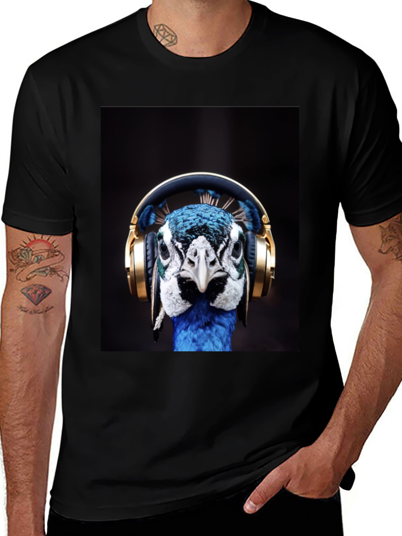 Variant 13 of Peacock Headphones Graphic Tee - Cool Animal Shirt