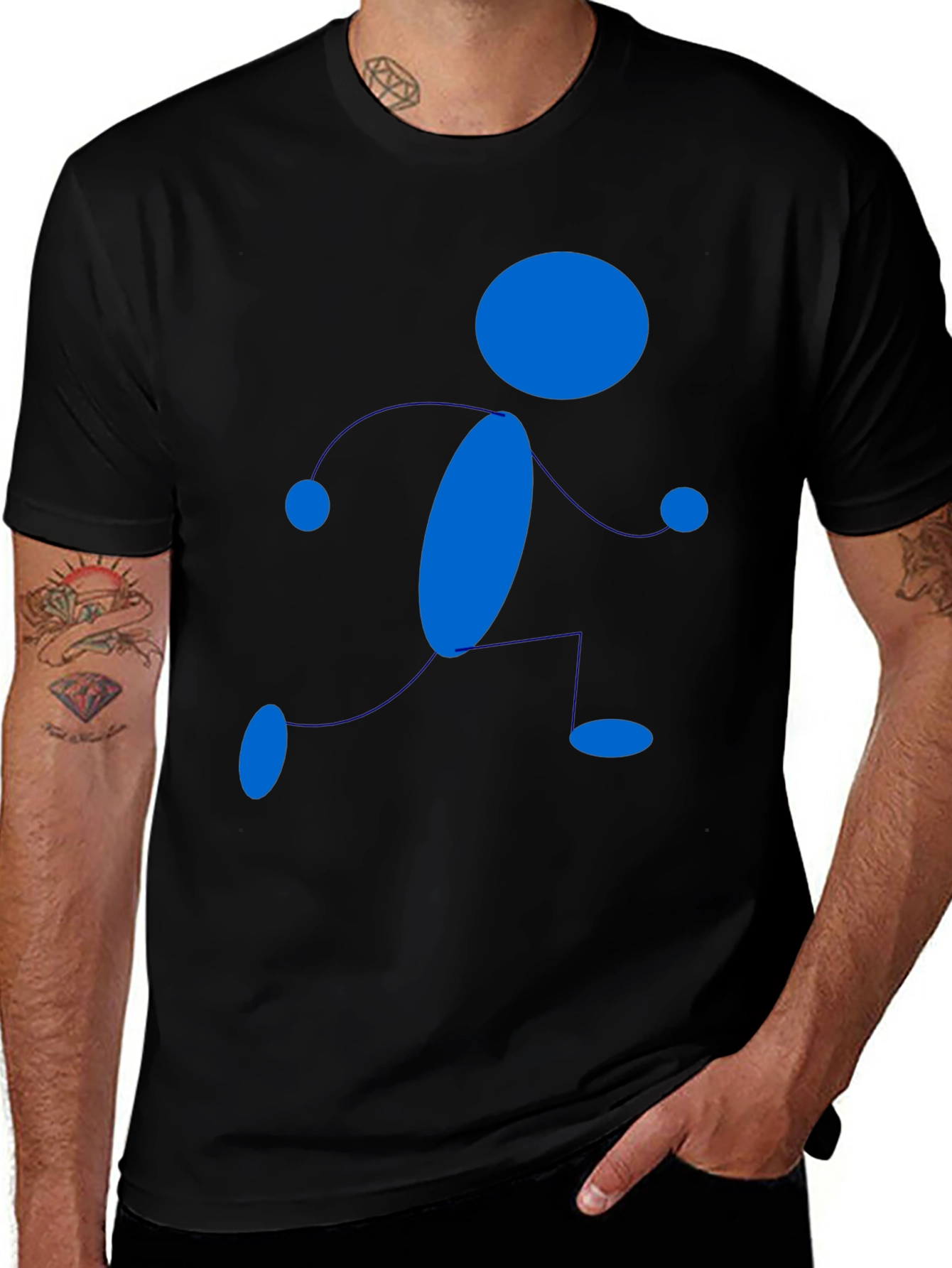Variant 22 of Blue Stick Figure Graphic Black T-Shirt
