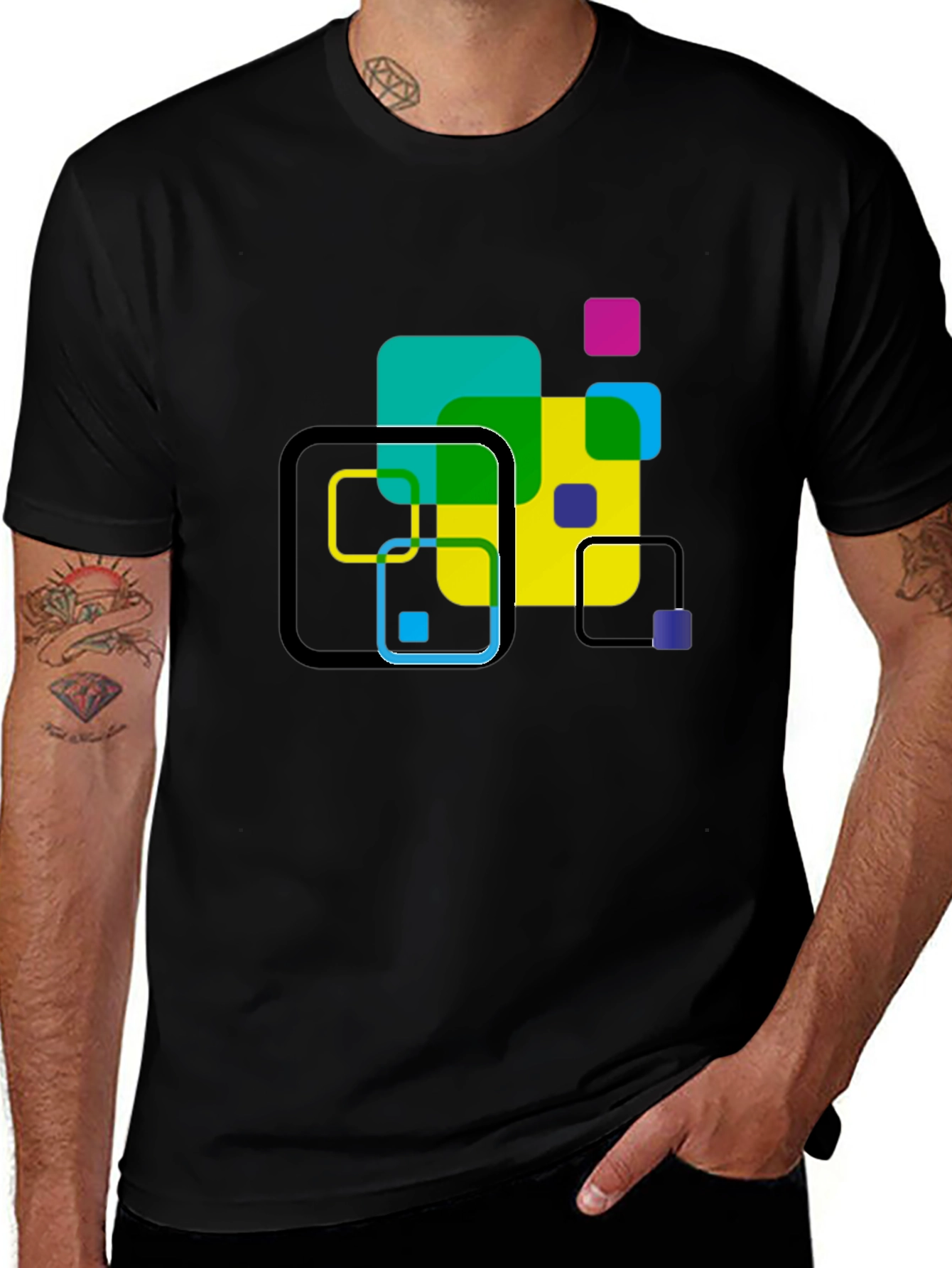 Variant 30 of Geometric Squares Graphic T-Shirt - Black
