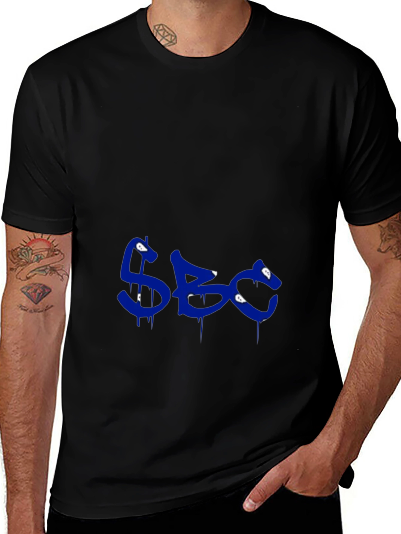 Variant 18 of Men's Black Graphic Tee - Blue SBC Print
