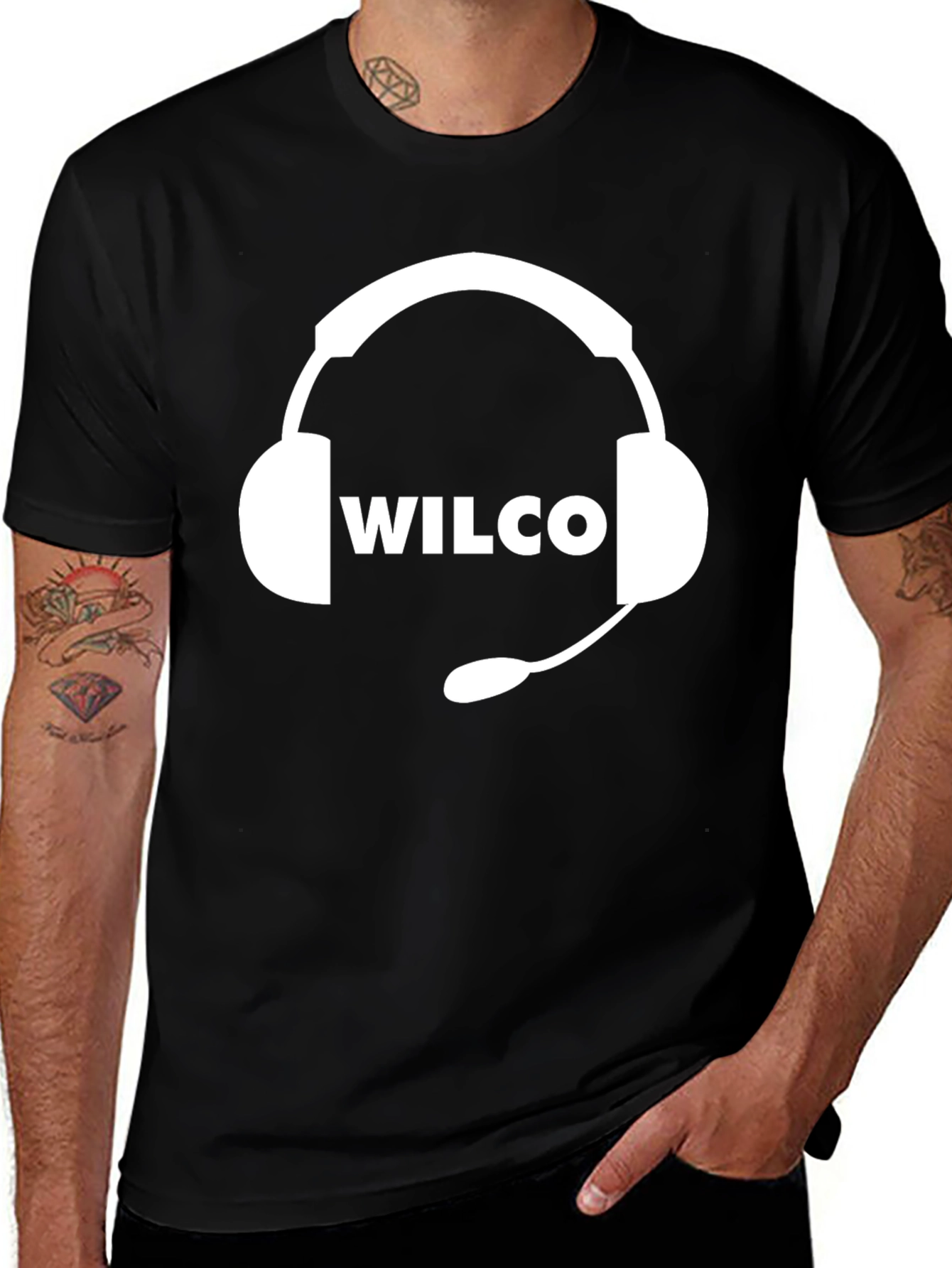 Variant 20 of Wilco Headset Graphic T-Shirt - Black Cotton Tee