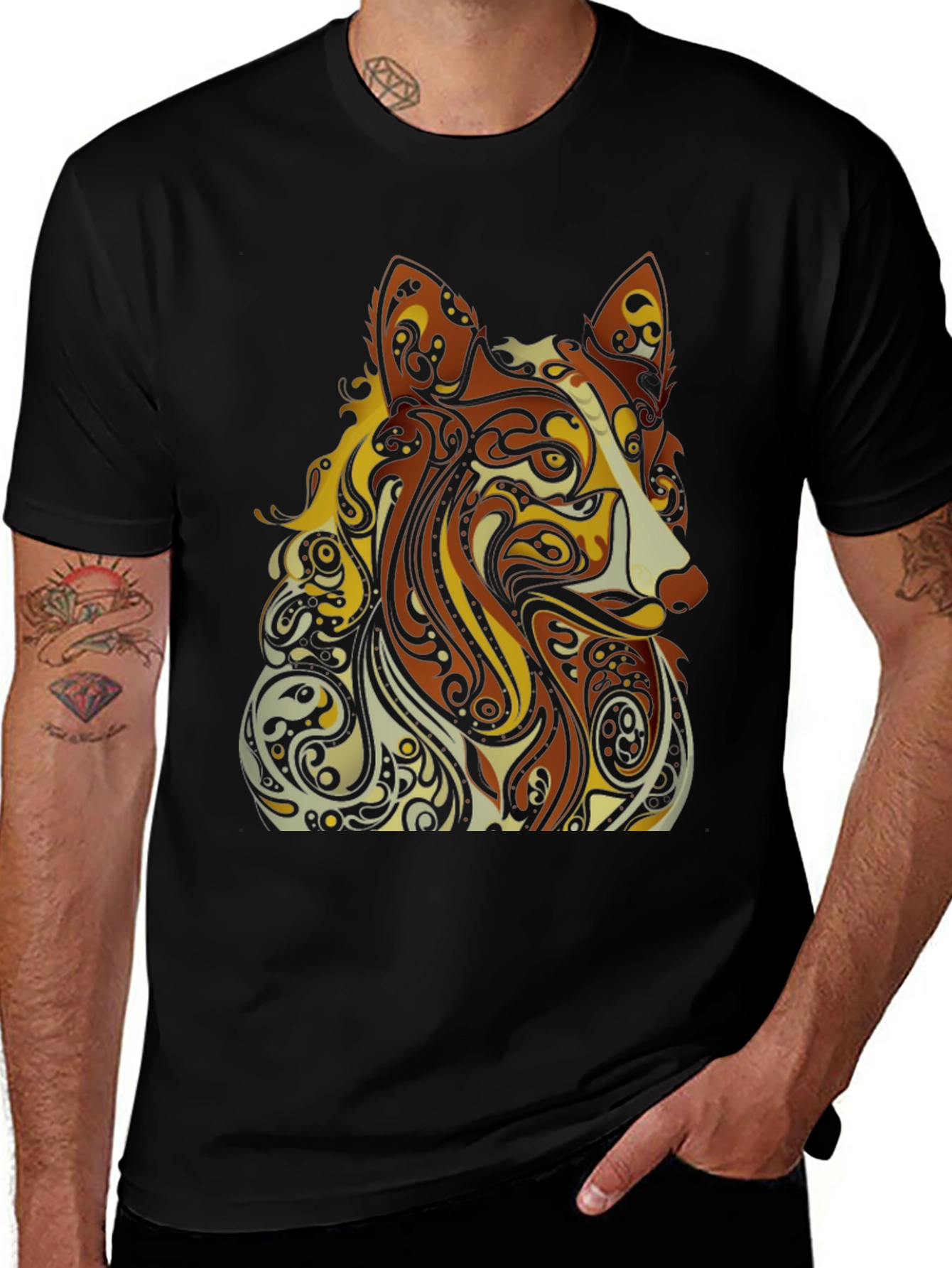 Variant 3 of Abstract Dog Graphic Black T-Shirt - Artistic Style