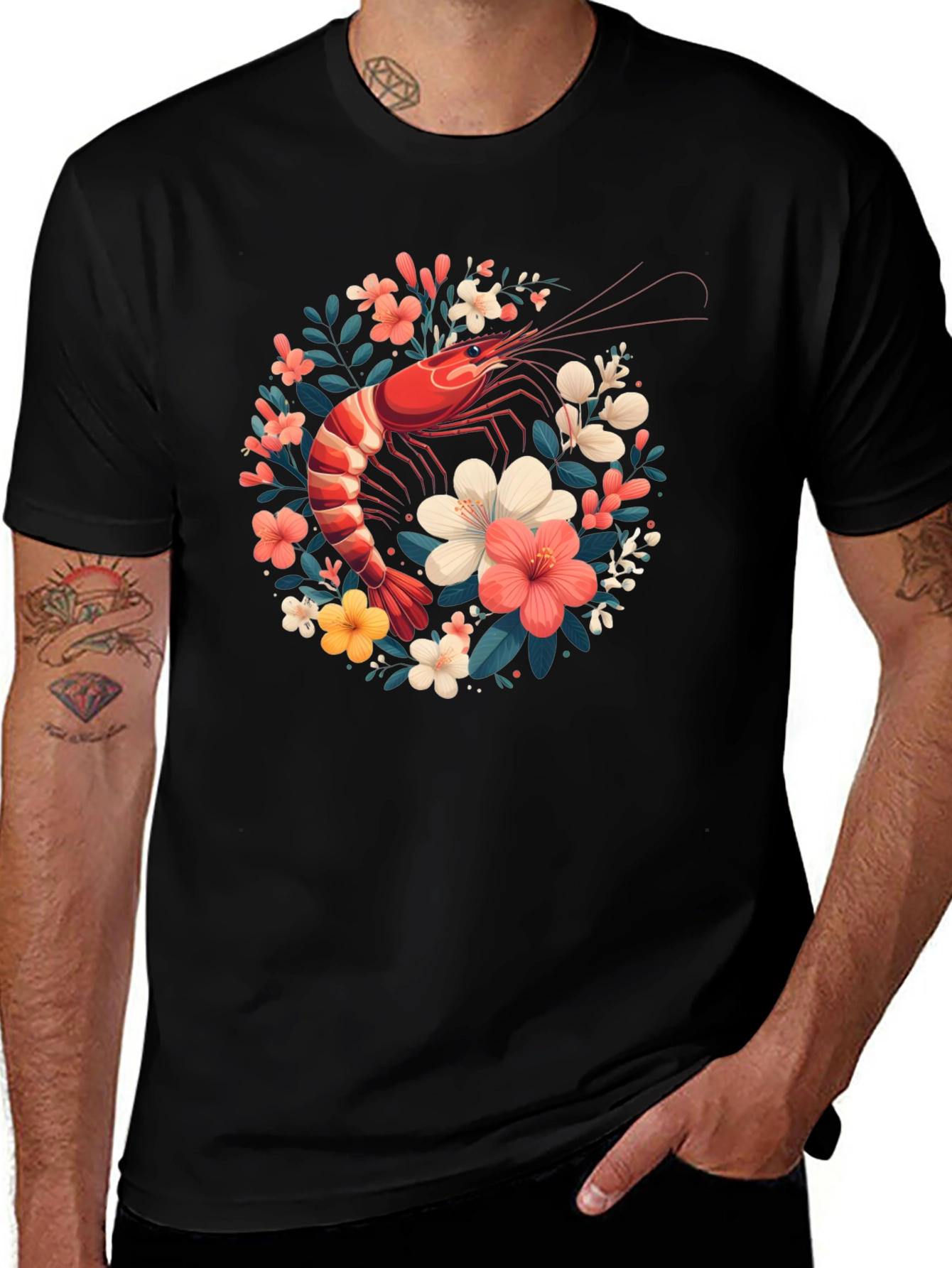 Variant 30 of Shrimp & Floral Graphic Tee - Stylish Casual Wear