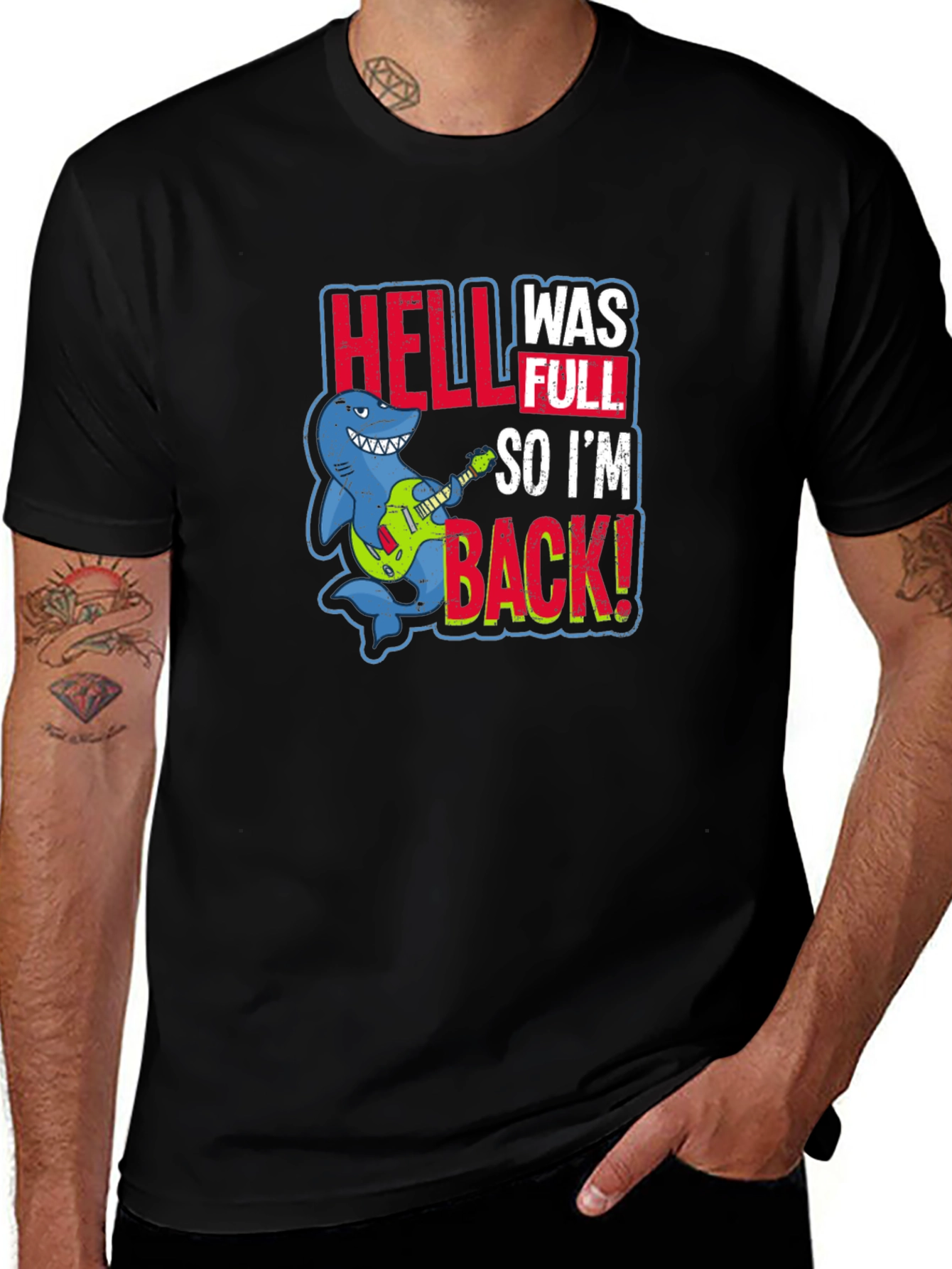 Variant 22 of Hell Was Full Shark Guitar T-Shirt