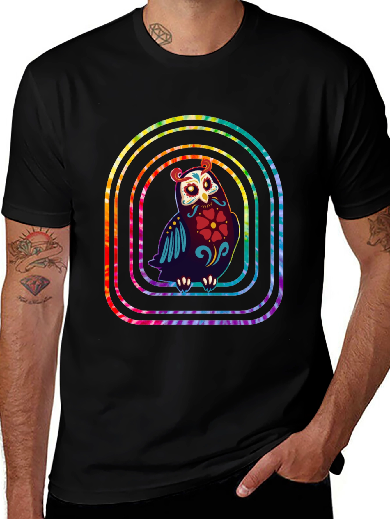 Variant 24 of Rainbow Owl Graphic Tee - Unique Design