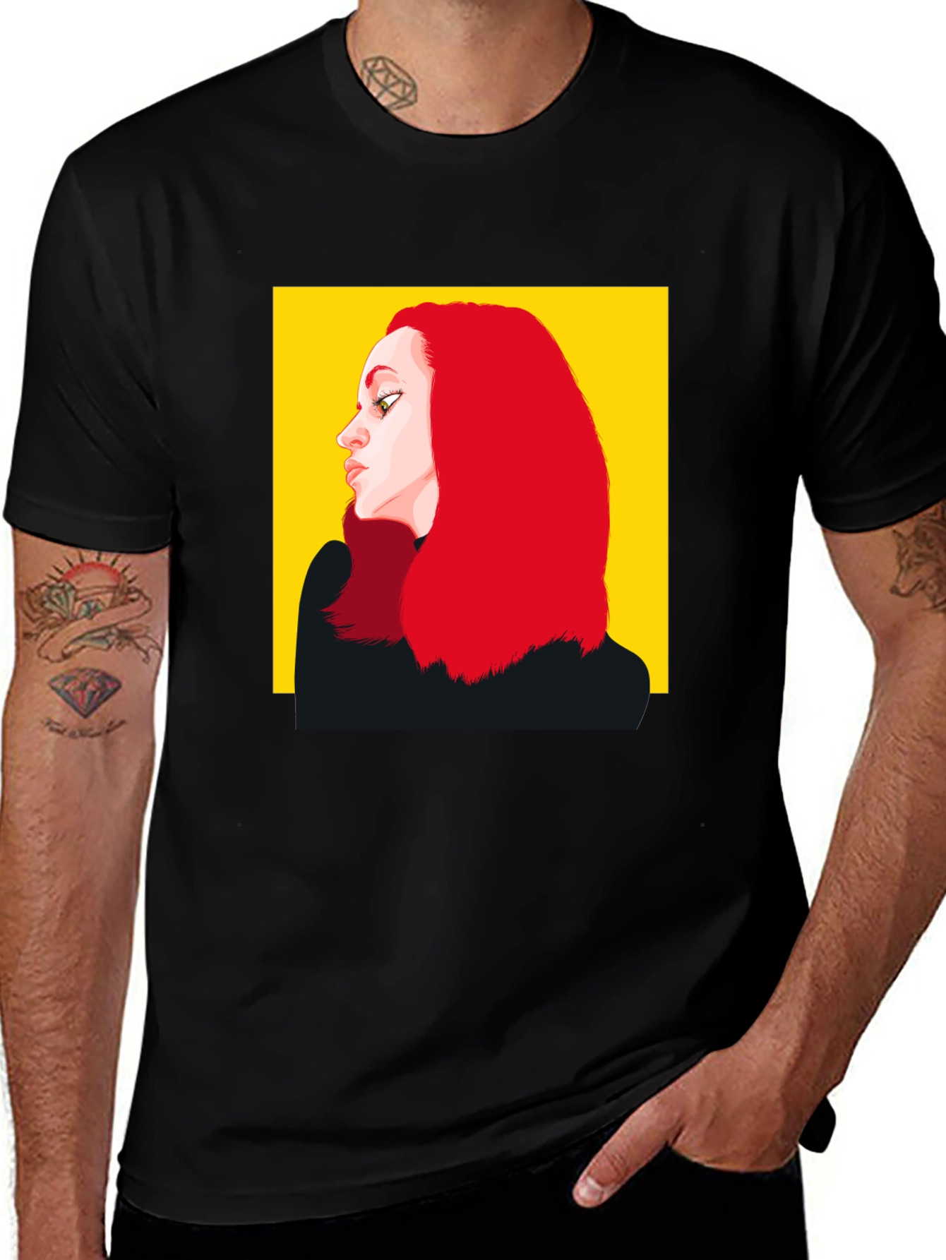 Illustrated Woman Portrait Black Tee