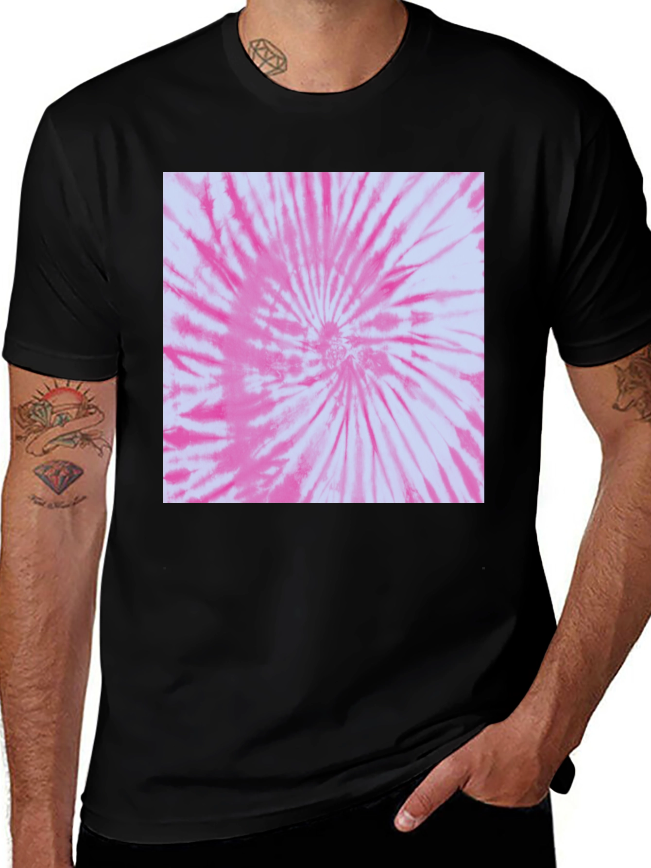 Variant 10 of Pink Tie-Dye Graphic Tee - Classic Black Cotton T-Shirt