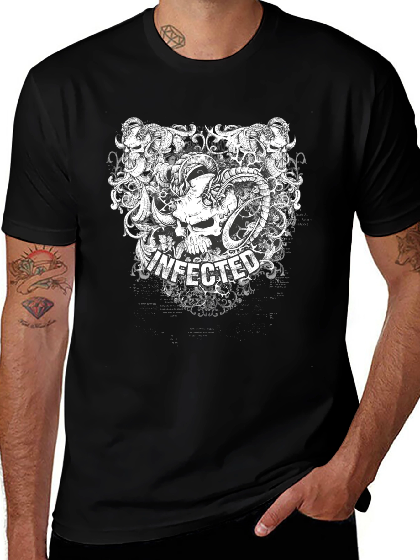 Variant 15 of Infected Skull Graphic Print Black T-Shirt