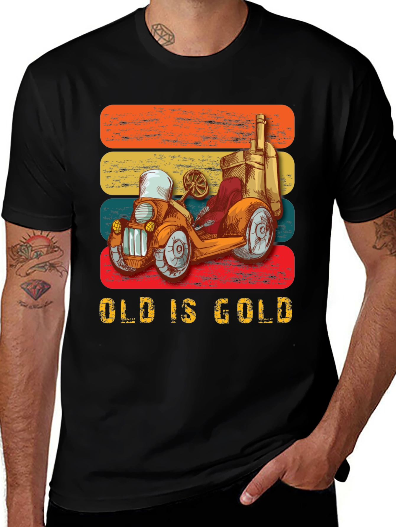 Black Vintage Car Graphic T-Shirt - Old is Gold main image