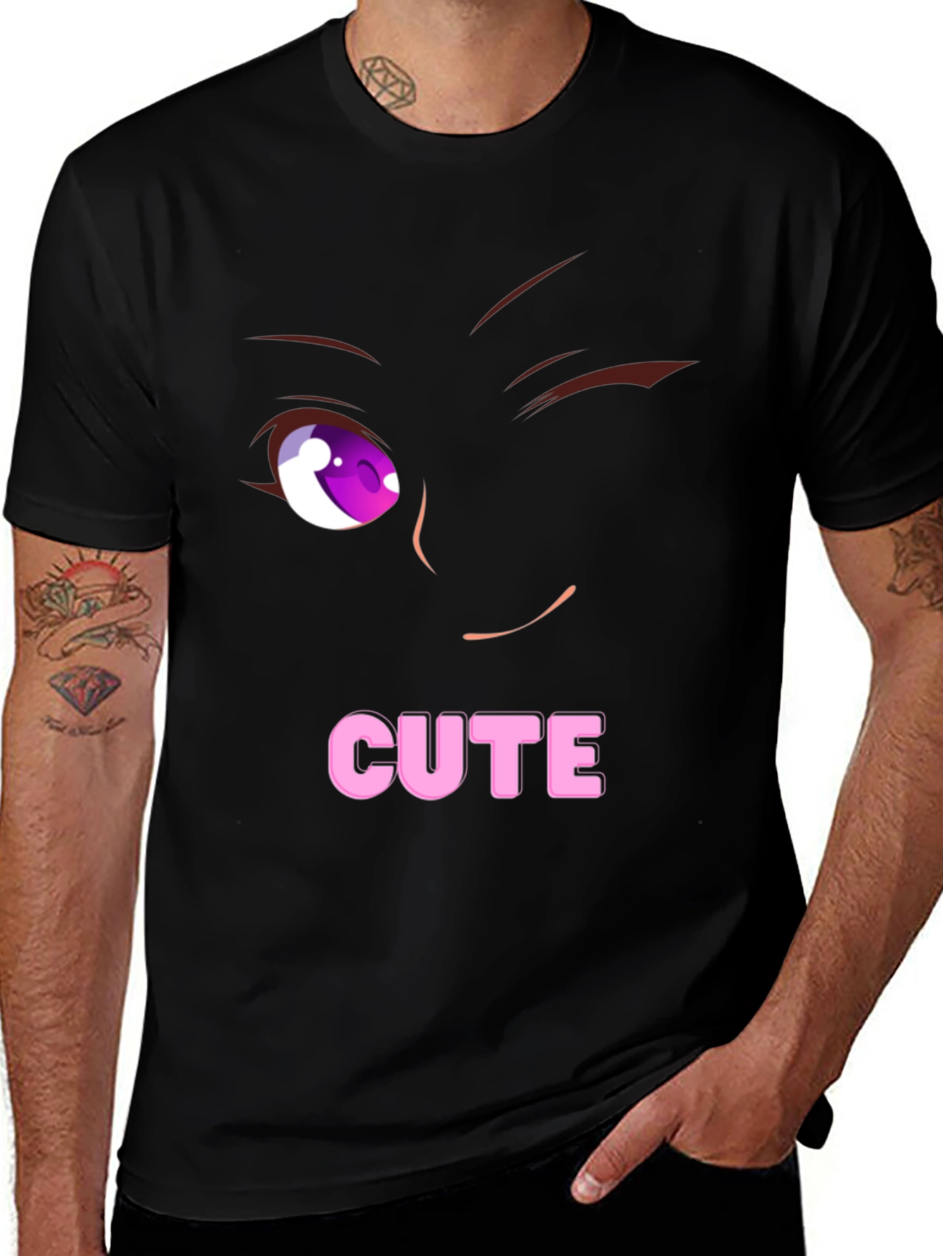 Variant 23 of Cute Anime Eye Wink Graphic Black T-Shirt