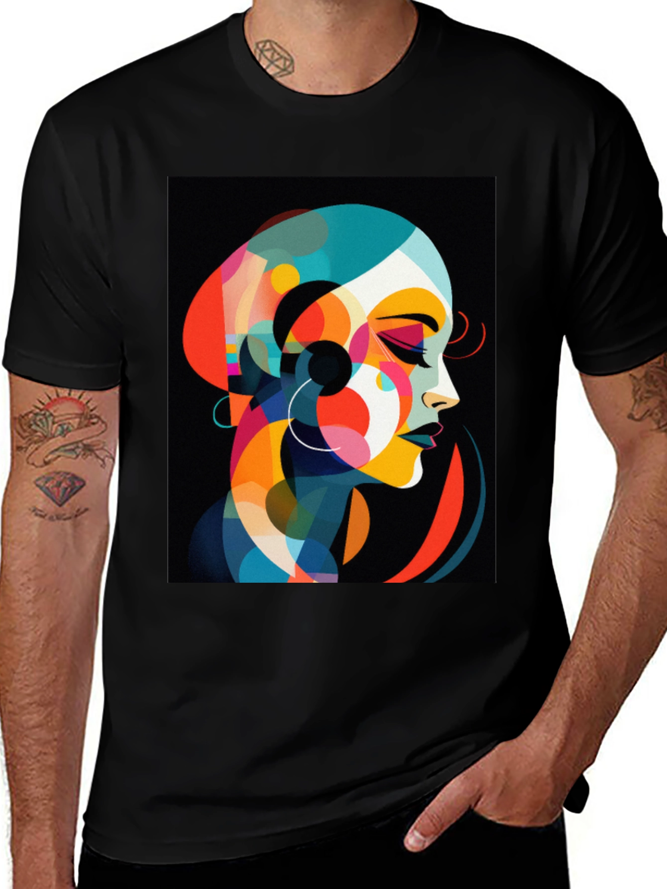 Variant 21 of Abstract Woman Graphic Tee - Stylish Black T-Shirt