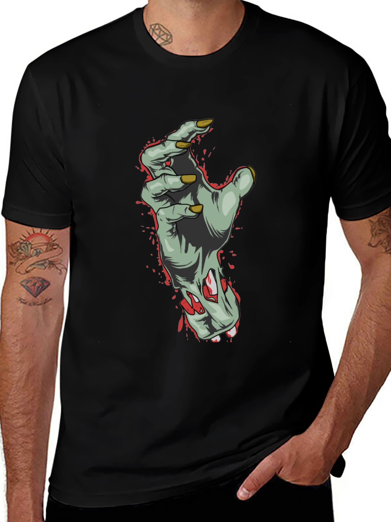 Variant 12 of Zombie Hand Graphic T-Shirt - Men's Black Tee