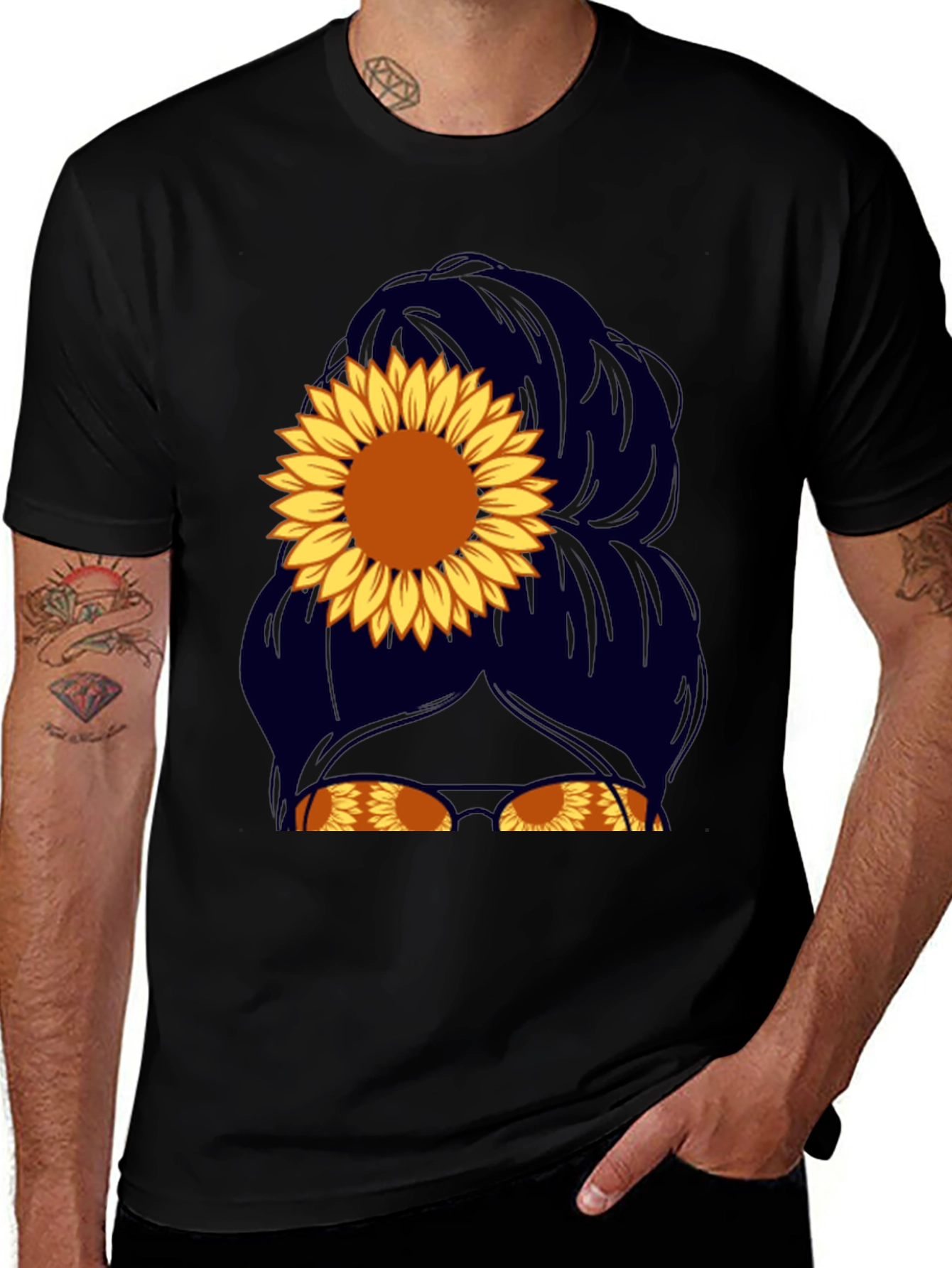 Variant 16 of Sunflower Messy Bun T-Shirt - Casual Chic