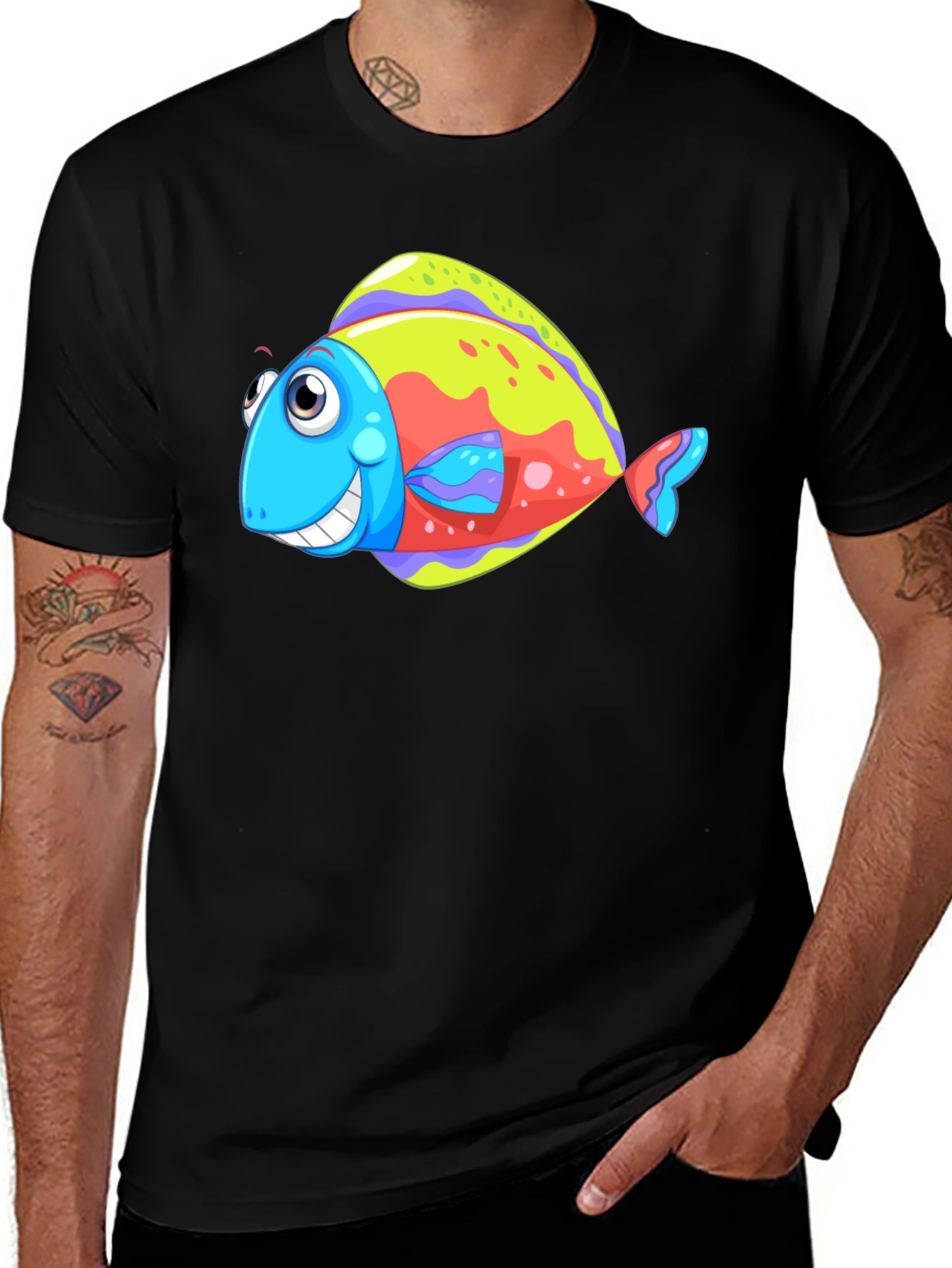 Variant 7 of Funny Fish Graphic Tee - Black Cotton T-Shirt