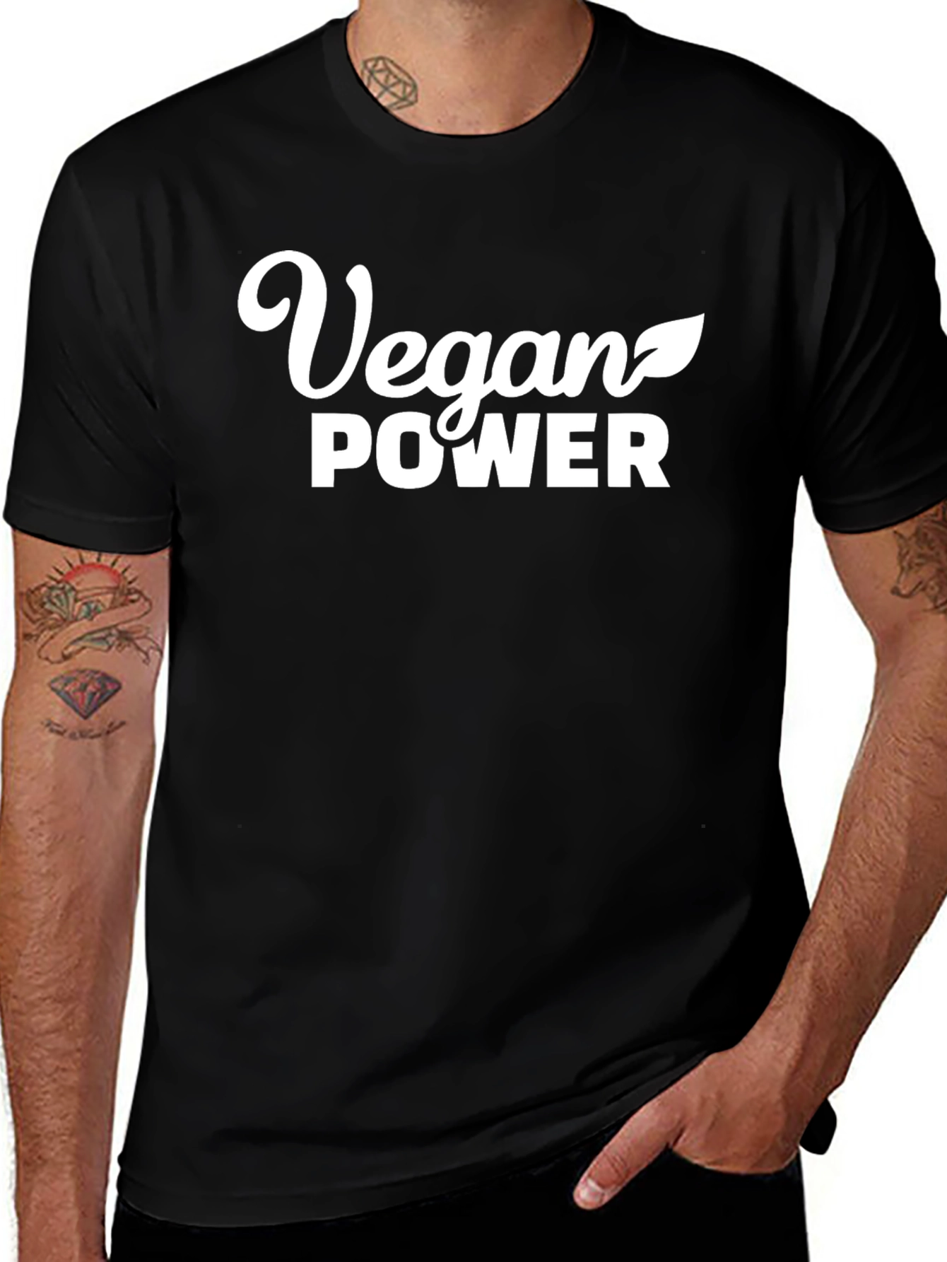 Variant 20 of Vegan Power T-Shirt - Black Crew Neck Tee