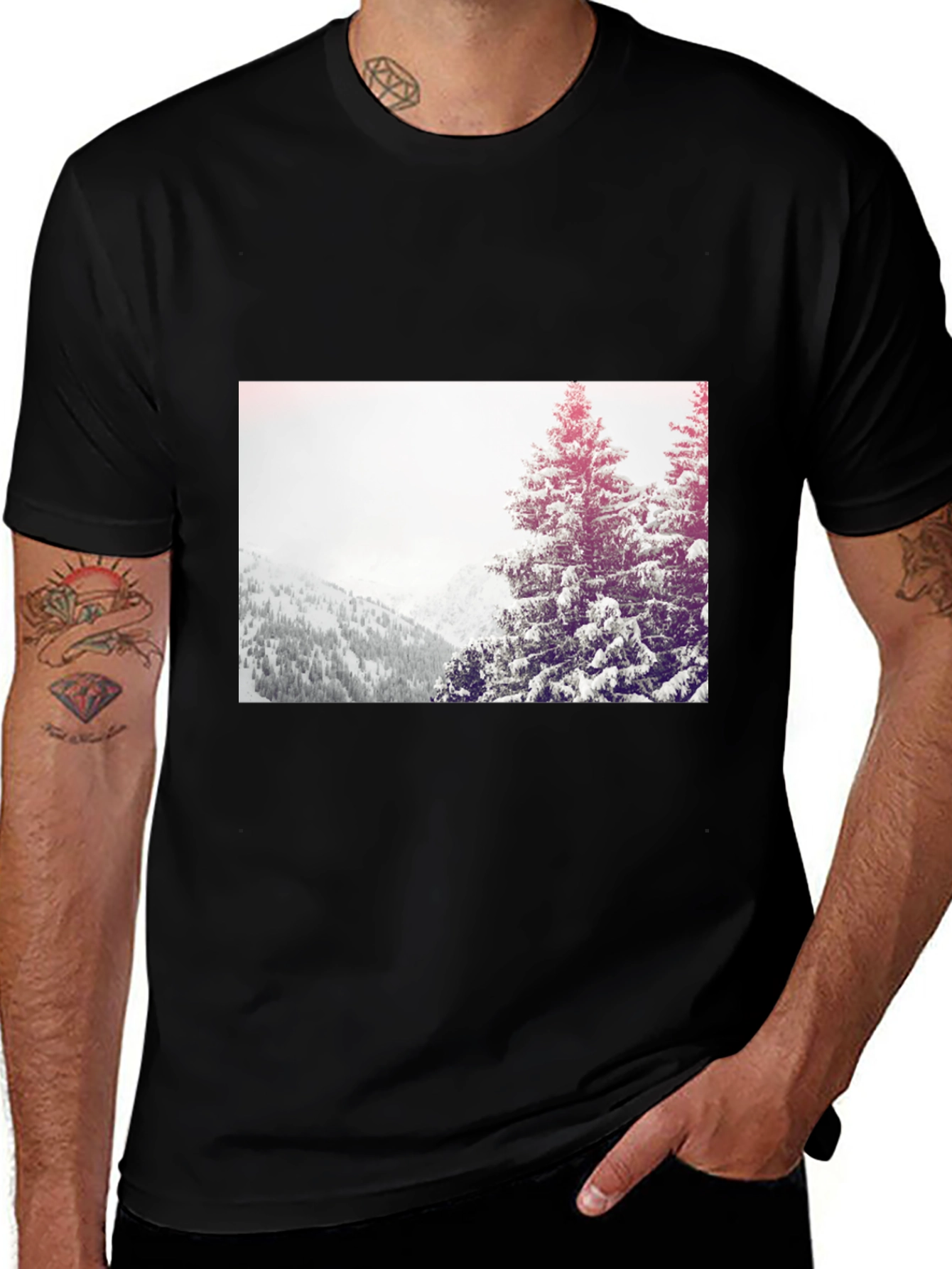 Variant 16 of Winter Scene Graphic Tee - Black Cotton Casual T-Shirt