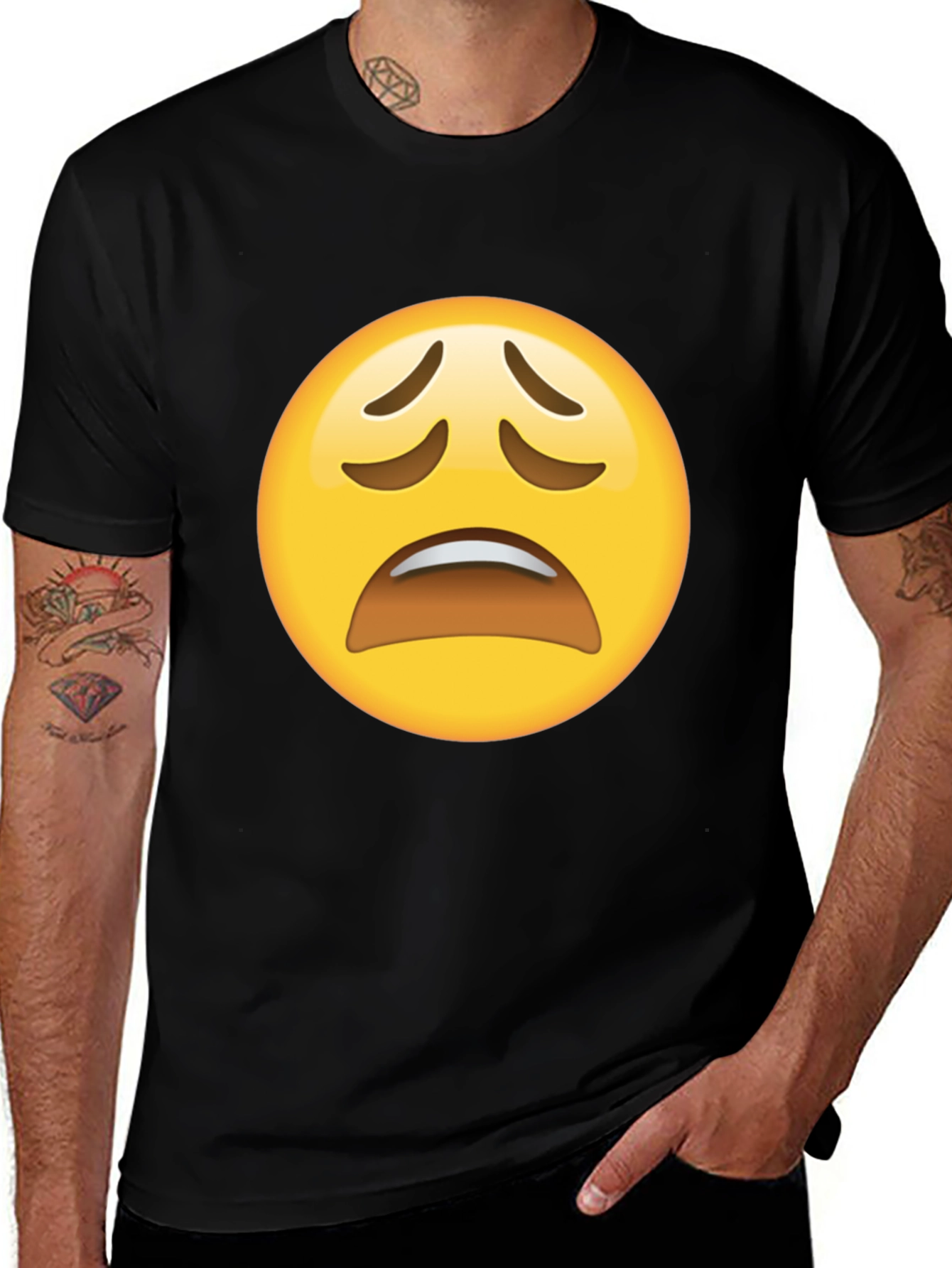 Variant 9 of Distressed Emoji Graphic Black T-Shirt