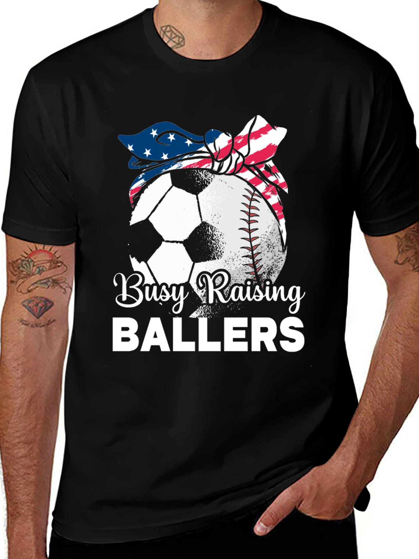 Busy Raising Ballers T-Shirt: Baseball Soccer USA Bandana Tee