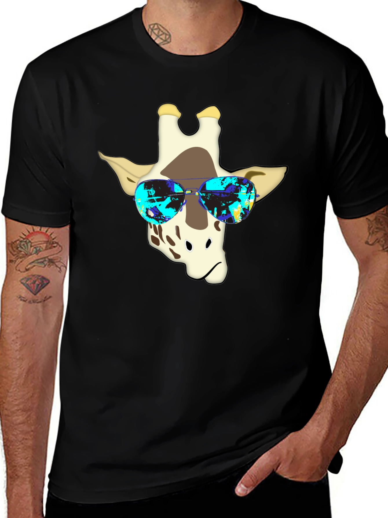 Variant 27 of Cool Giraffe Graphic Tee - Black Cotton Blend Shirt