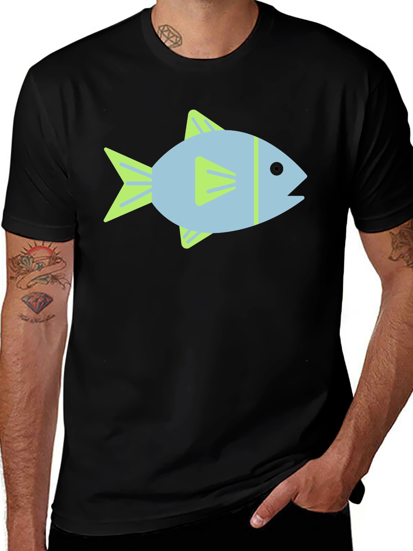 Variant 28 of Fish Graphic Black T-Shirt - Casual Style