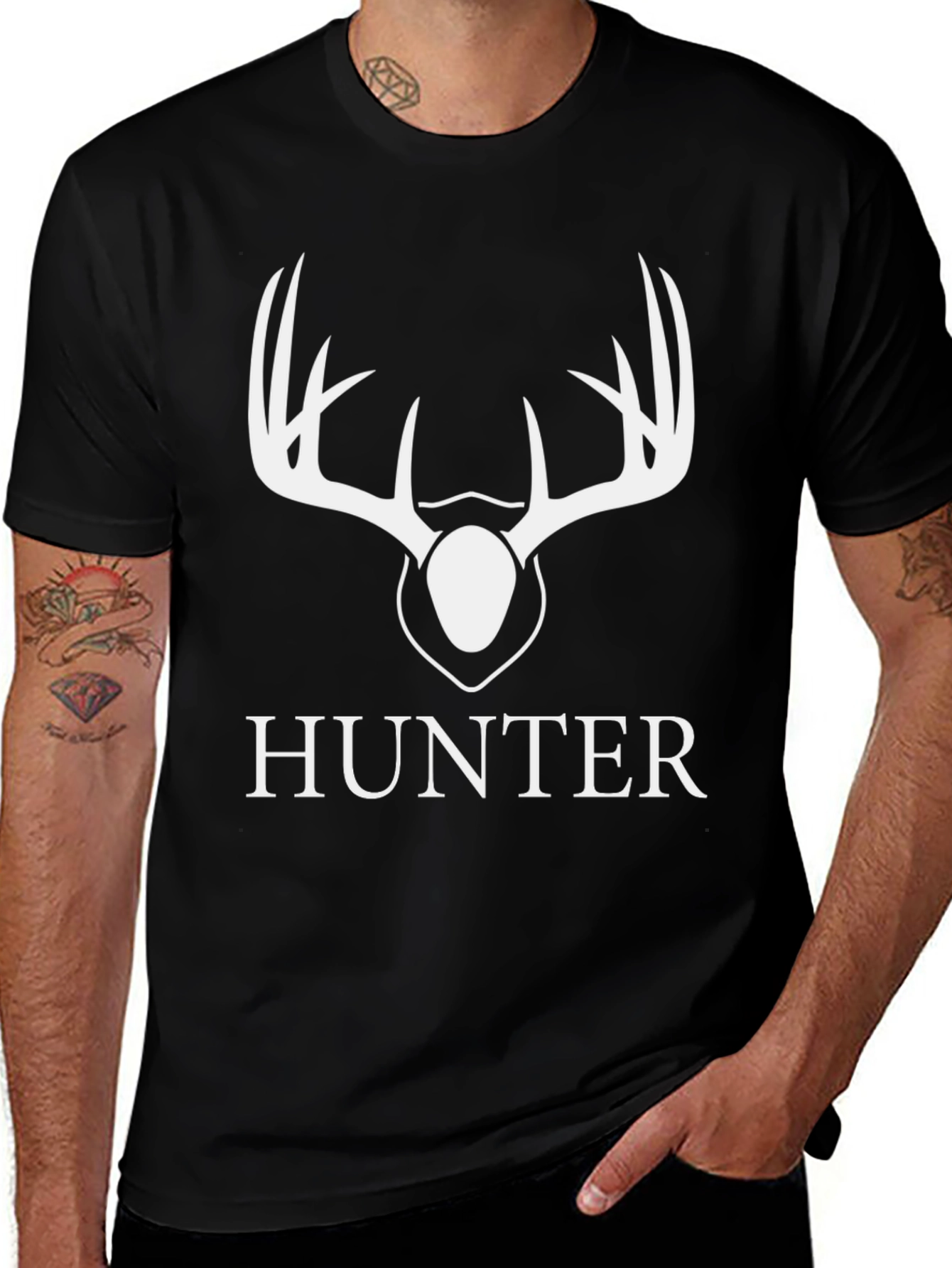 Variant 26 of Hunter Deer Antler Graphic Tee - Black