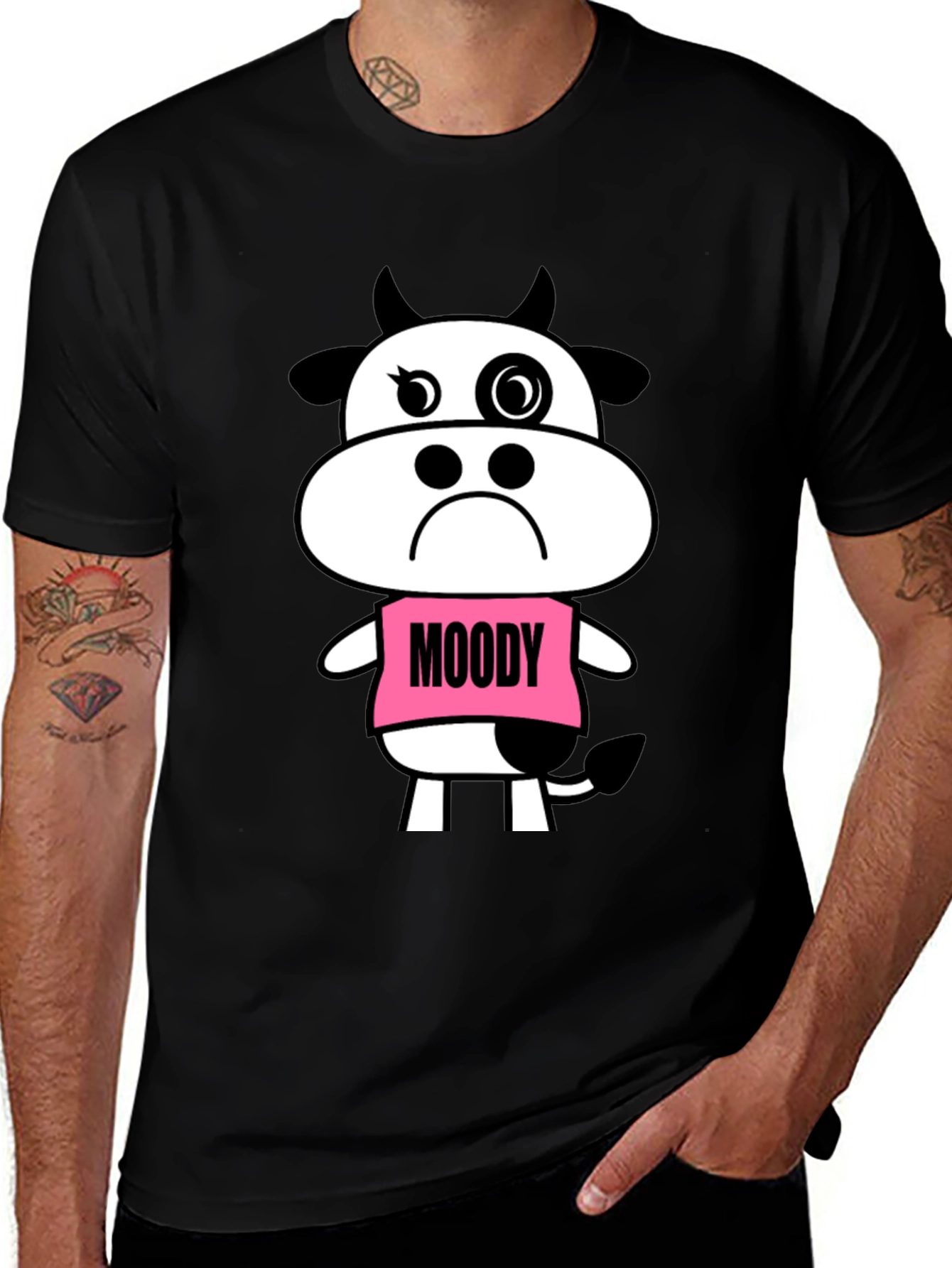 Moody Cow Graphic Tee - Black T-Shirt