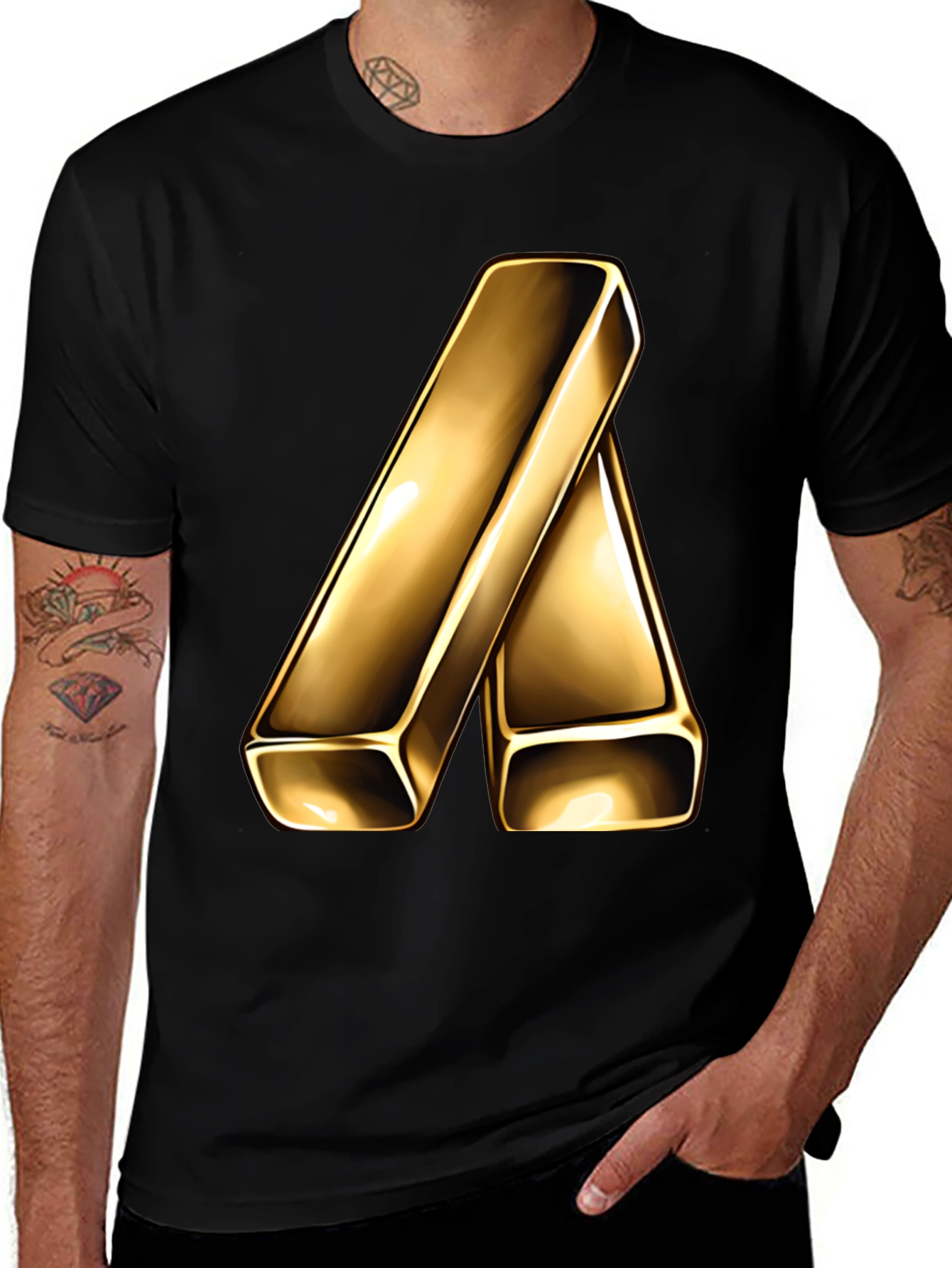 Variant 19 of Gold Bar Graphic Tee - Sleek Black T-Shirt