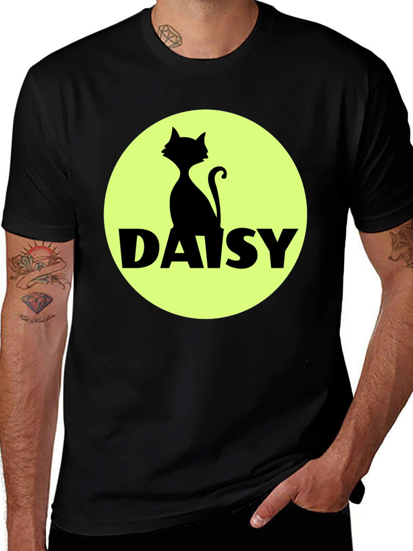 Variant 21 of Daisy Cat T-Shirt - Black Cotton Tee