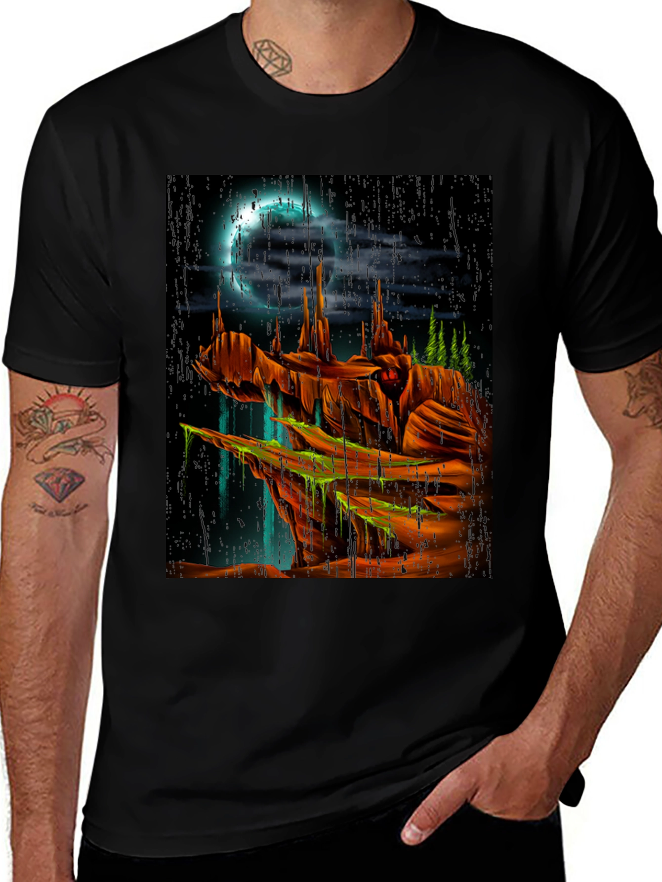 Black Mystic Landscape Graphic T-Shirt - Black main image