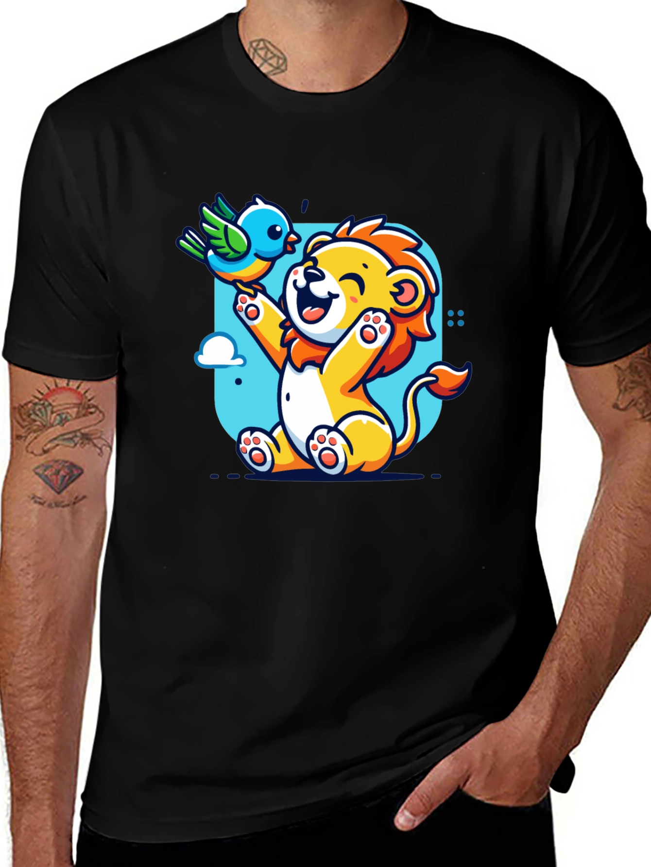 Variant 5 of Cartoon Lion & Bird Graphic T-Shirt