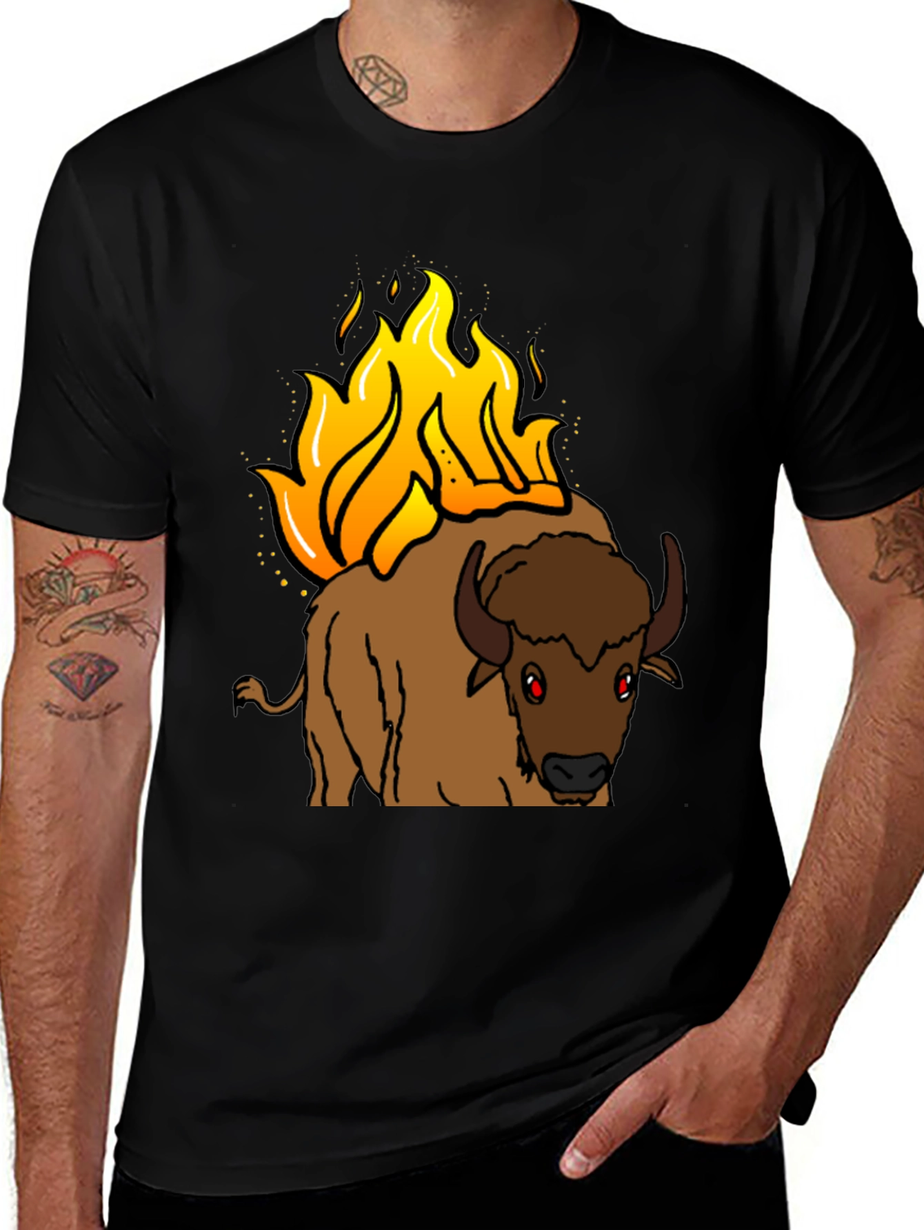 Variant 24 of Burning Buffalo Graphic Tee - Black