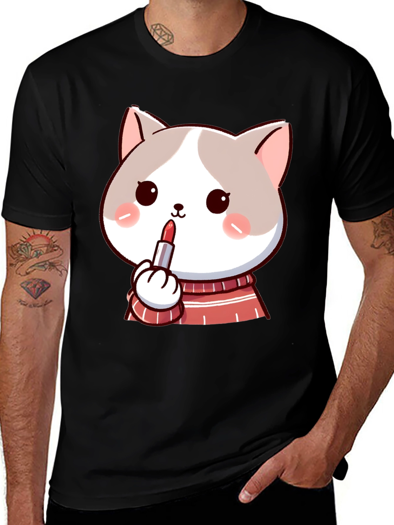 Variant 5 of Cute Cat Lipstick Graphic T-Shirt