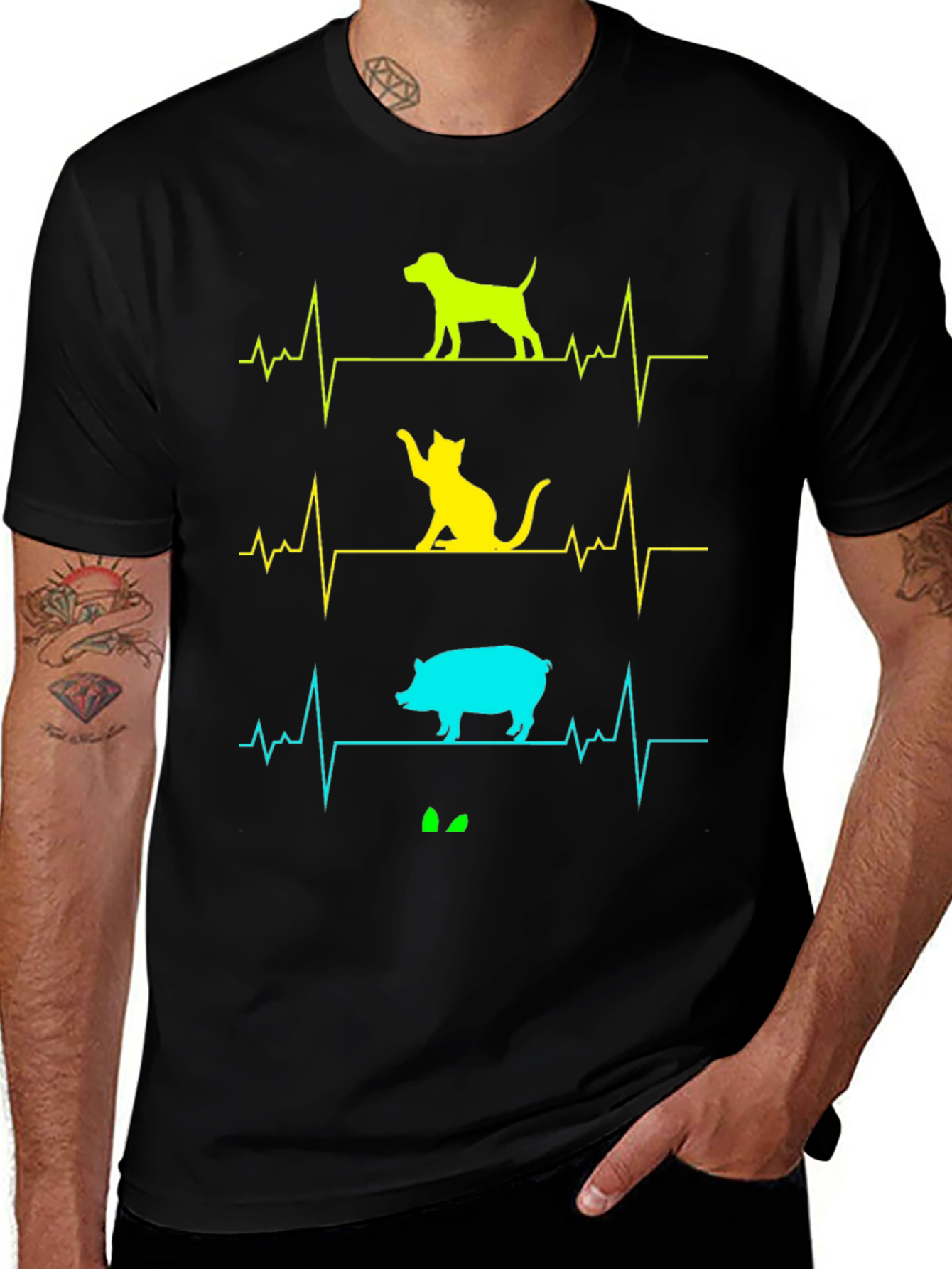 Variant 15 of Animal Heartbeat T-Shirt - Dog, Cat, Pig Graphic Tee