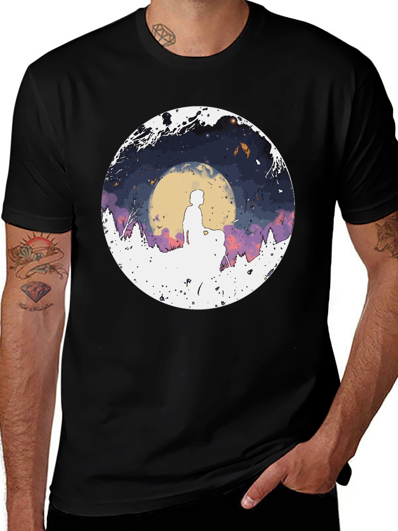 Black Silhouette Moon Graphic Men's Tee main image